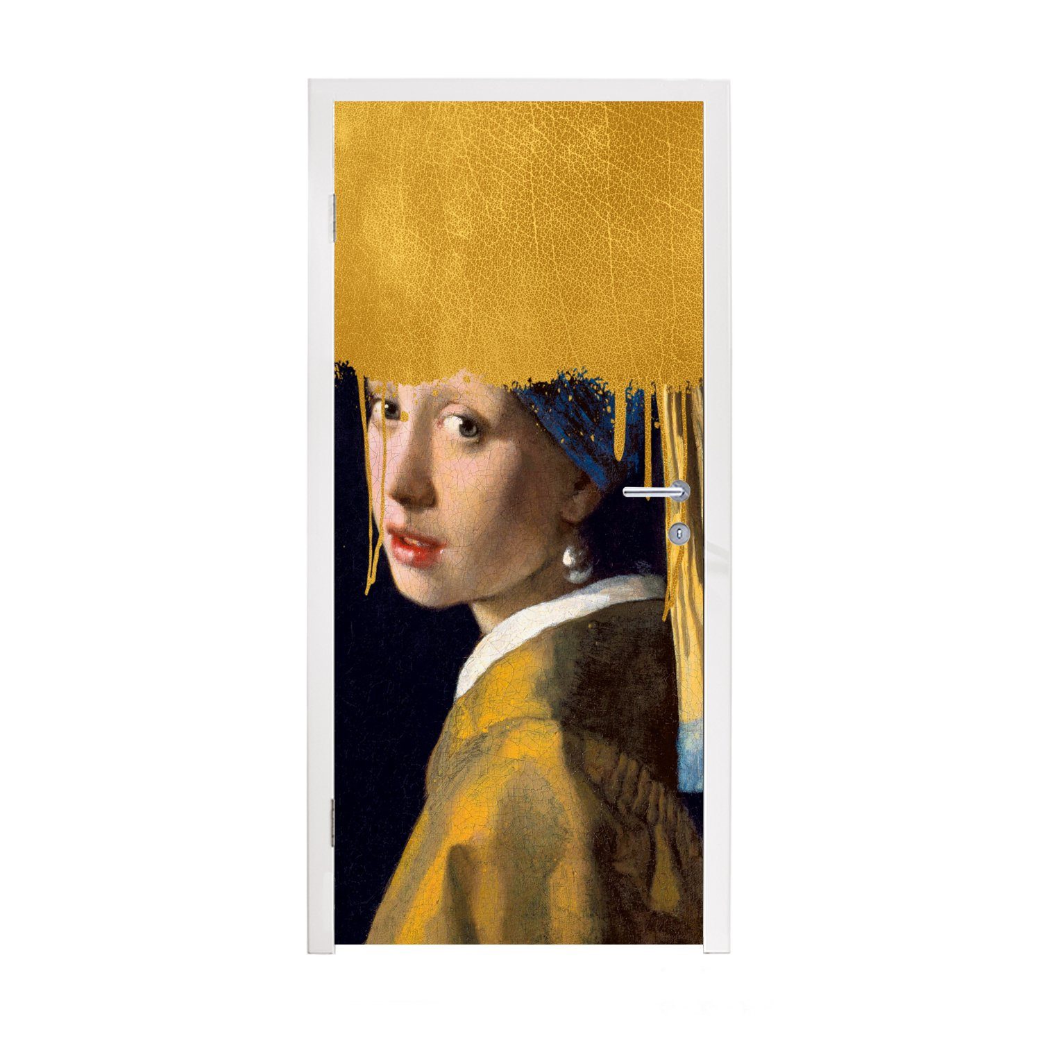 MuchoWow Türtapete Mädchen mit einem Perlenohrring - Gold - Vermeer, Matt, bedruckt, (1 St), Fototapete für Tür, Türaufkleber, 75x205 cm