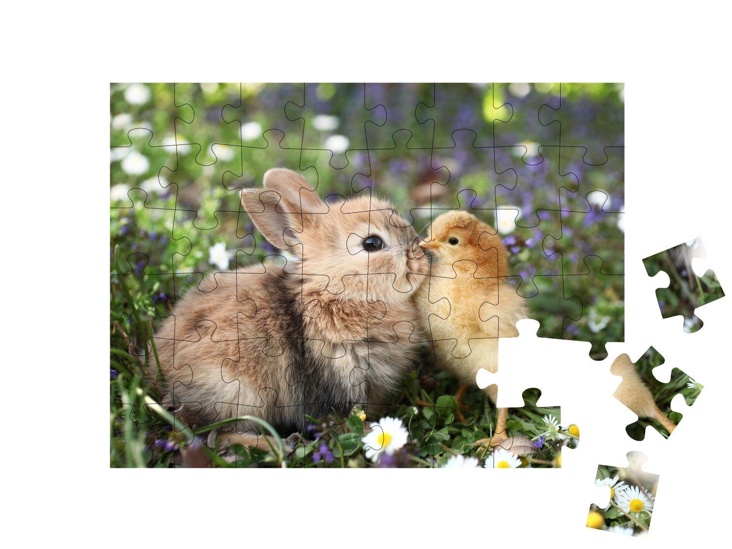 puzzleYOU Puzzle Beste Freunde: Kleines 48 und puzzleYOU-Kollektionen Kaninchen Kaninchen, Puzzleteile, Bauernhof-Tiere Küken