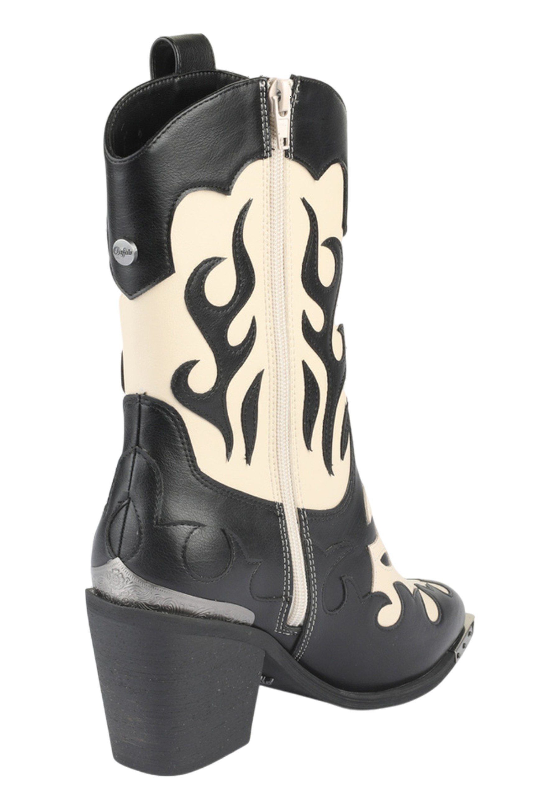 Buffalo 1221055 West Bootie Mid Cowboy Black/Cream Stiefel