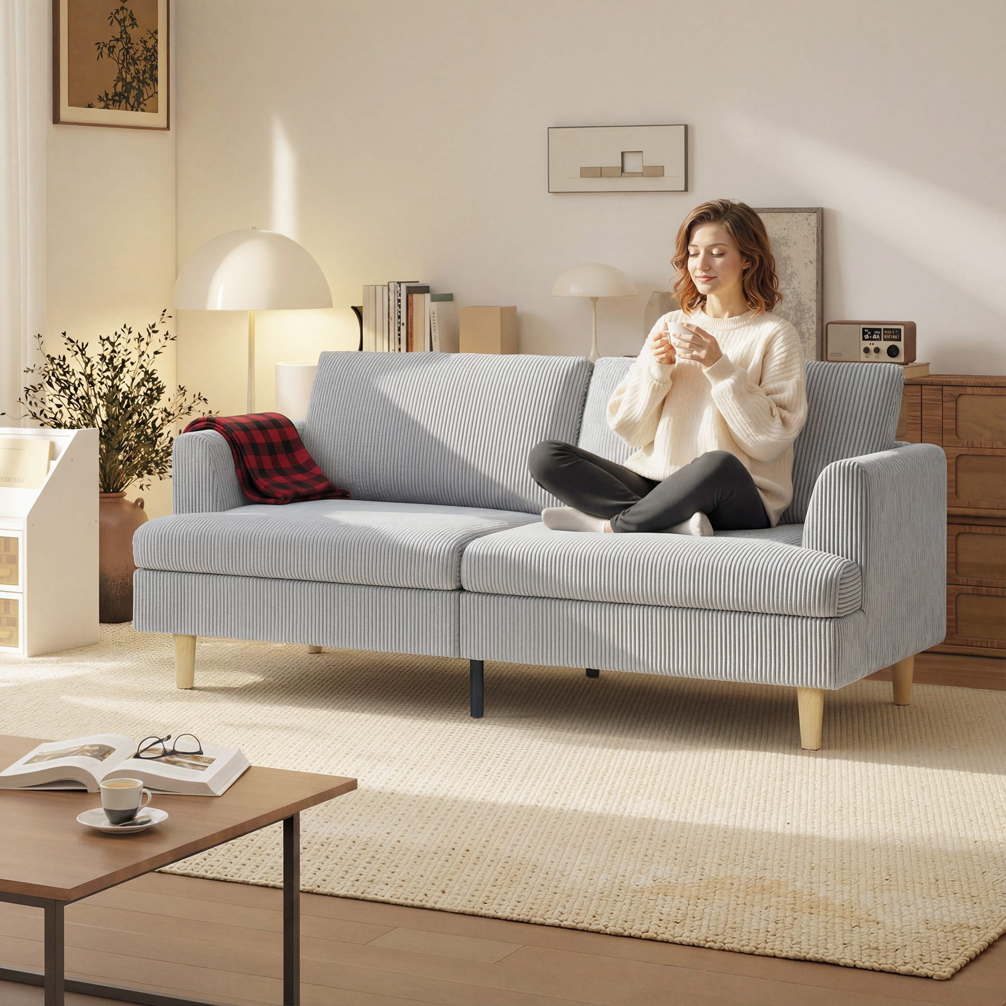 HOMCOM Sofa 3-Sitzer-Sofa, 1 Teile, Mit Federkern, Cordstoff, abnehmbare Bezüge