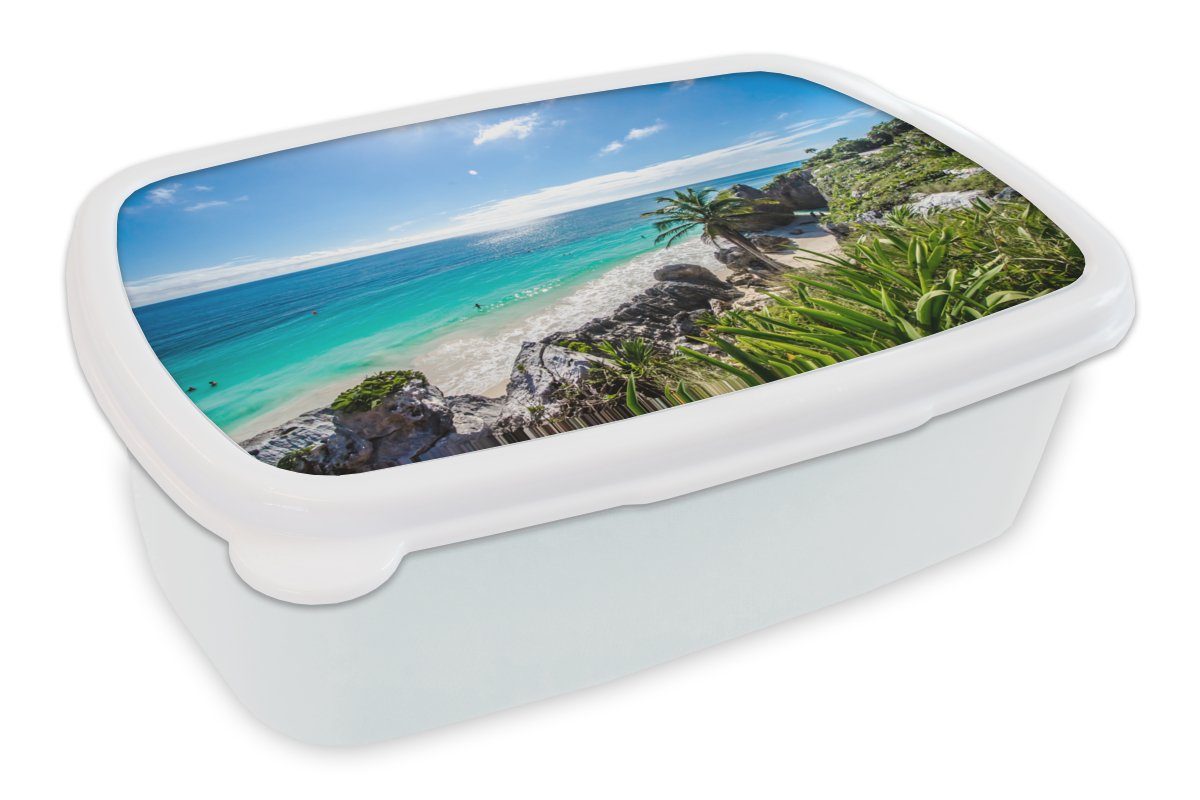 MuchoWow Lunchbox Strand - Natur - Wolken, Kunststoff, (2-tlg), Brotbox für Kinder und Erwachsene, Brotdose, für Jungs und Mädchen weiß