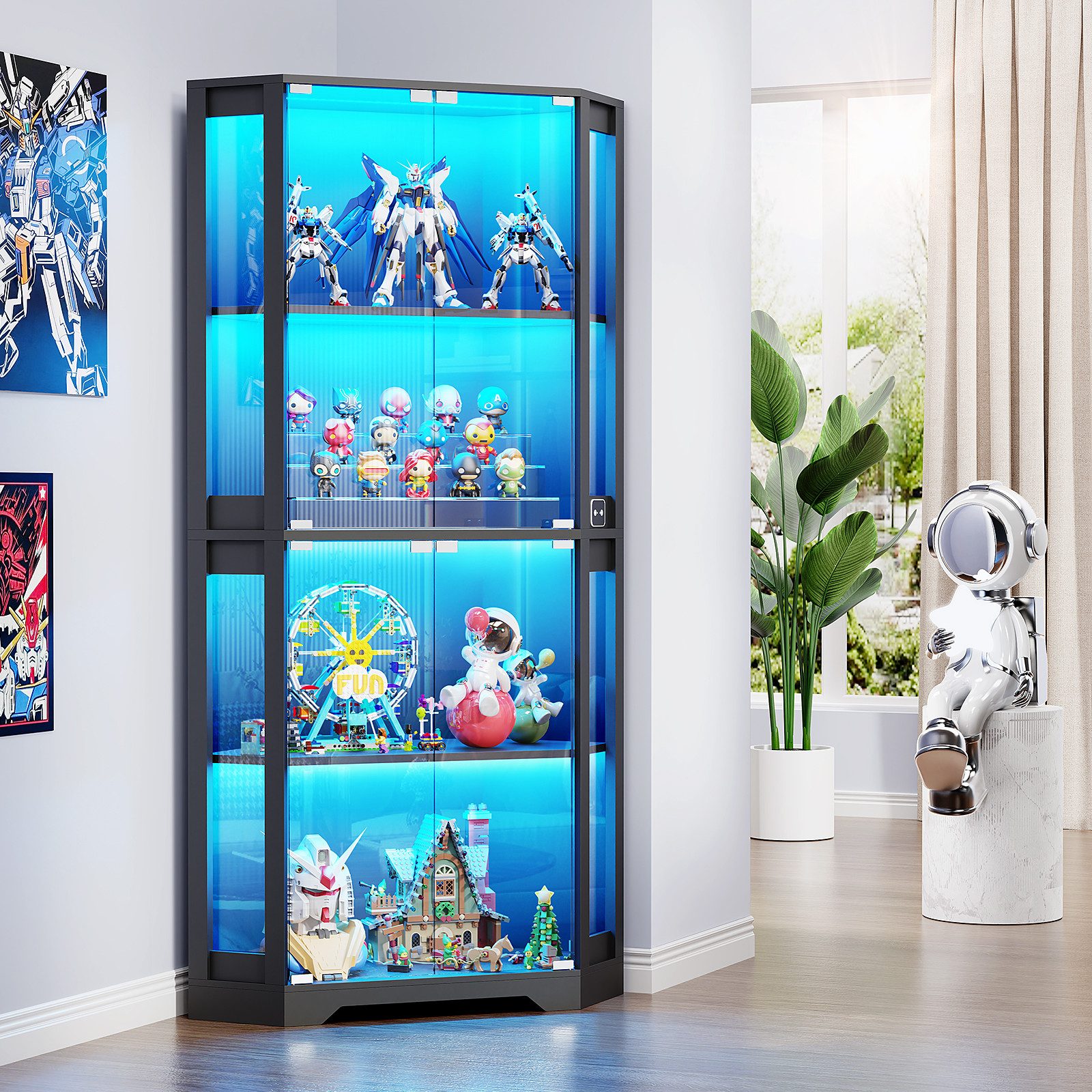 BROTTAR Glasvitrine Curio-Schrank, Eckvitrine, 4 Böden mit LED-Beleuchtung günstig online kaufen