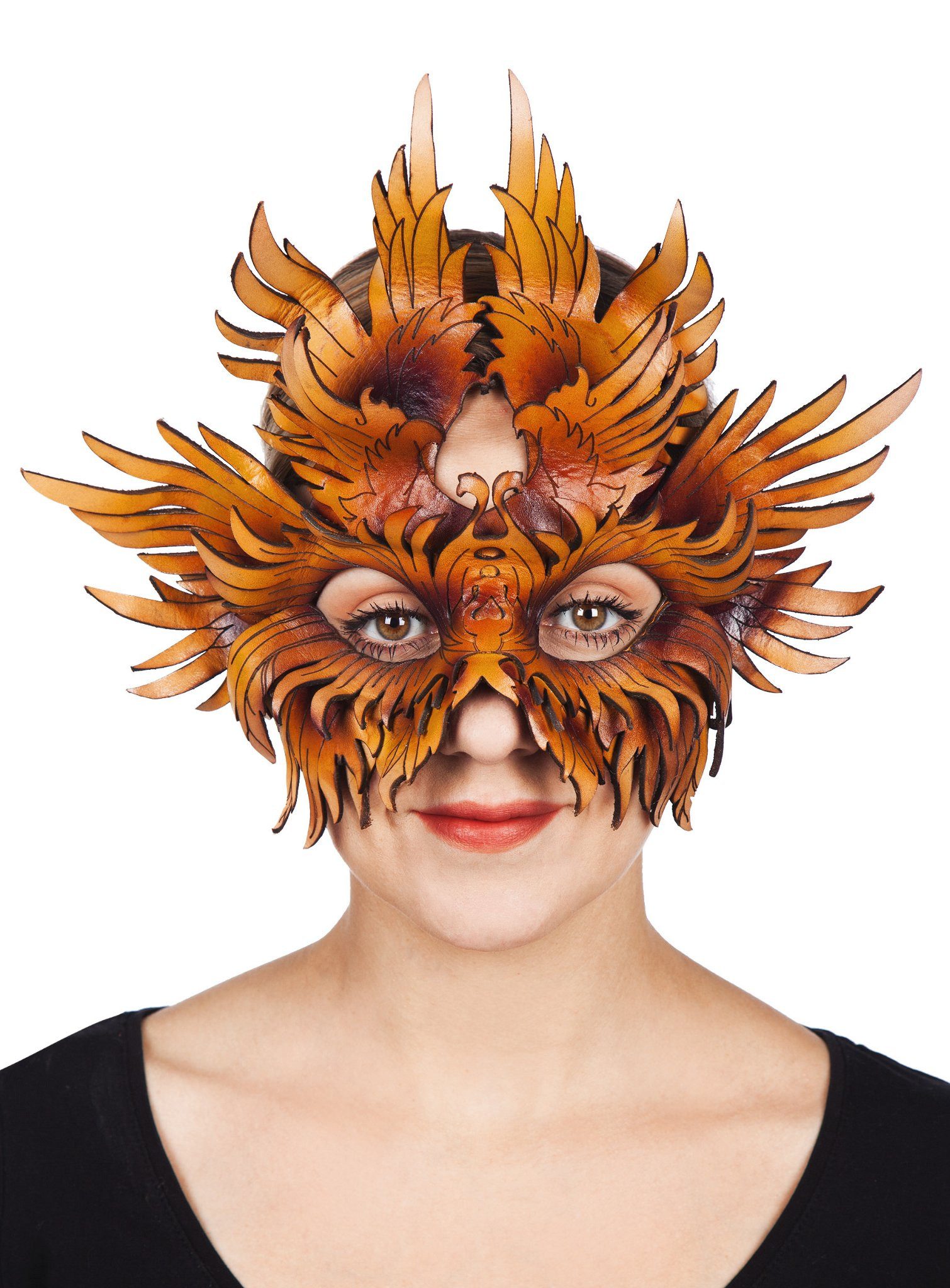 Andracor Verkleidungsmaske Brauner Vogel, Handgefertigte Vogelmaske aus echtem ca. 2mm starkem Leder