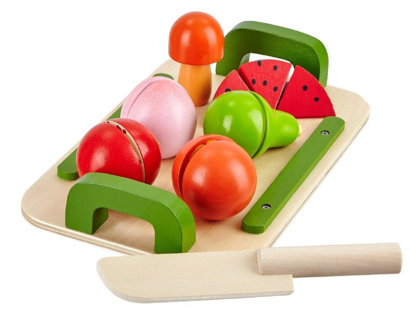 MIAS Lernspielzeug Holzobst Früchte zum schneiden Klettverschluß Holz Obst Brett Messer