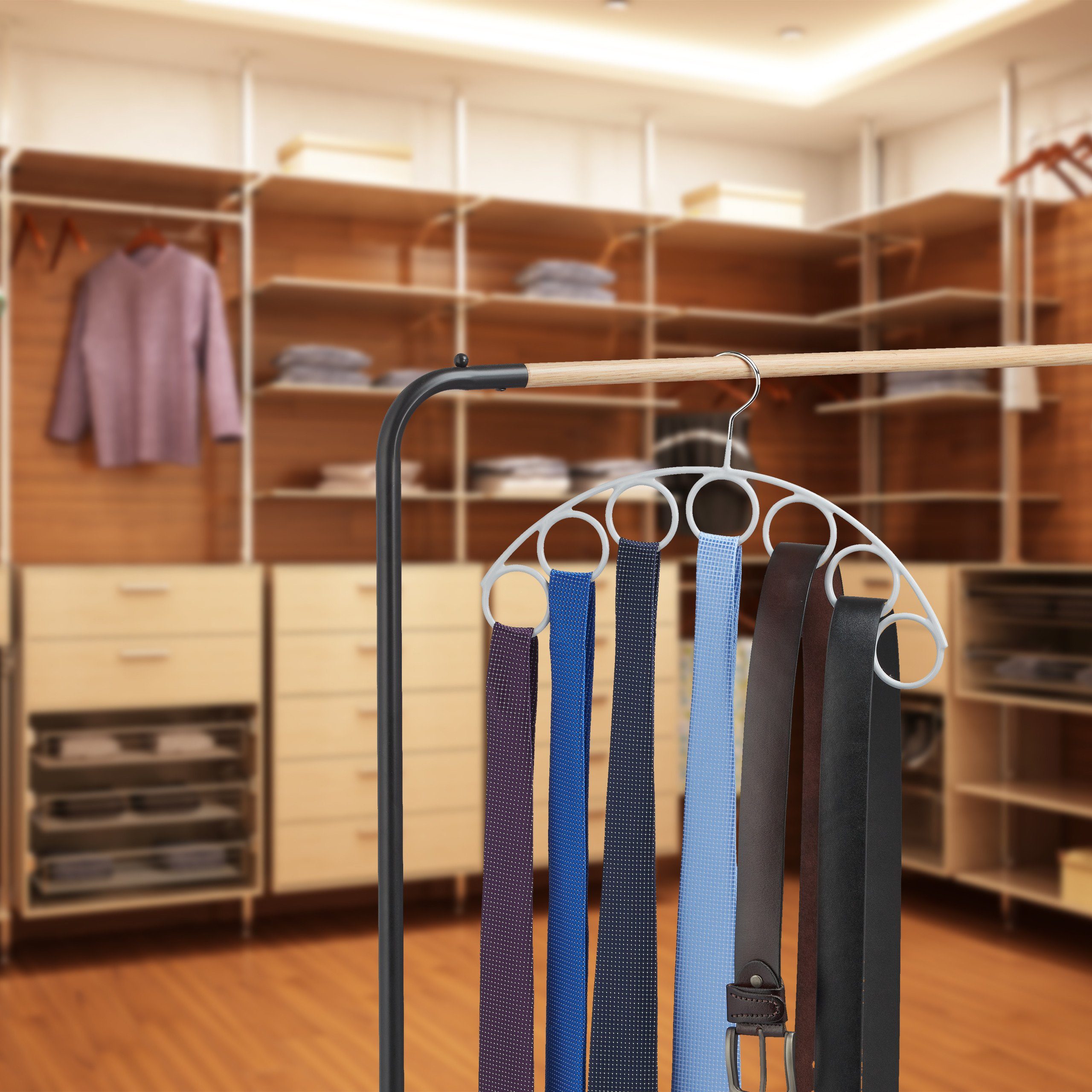 relaxdays Kleiderbügel 2 x Schalhalter mit 7 Ringen günstig online kaufen