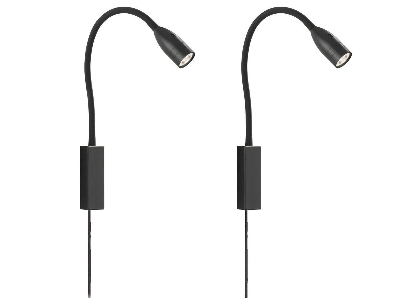 FISCHER & HONSEL LED Leselampe, Dimmfunktion, LED fest integriert, Warmweiß, 2er SET Bett-Leuchten Wand-Montage, Schwanenhals-Lampen Schwarz