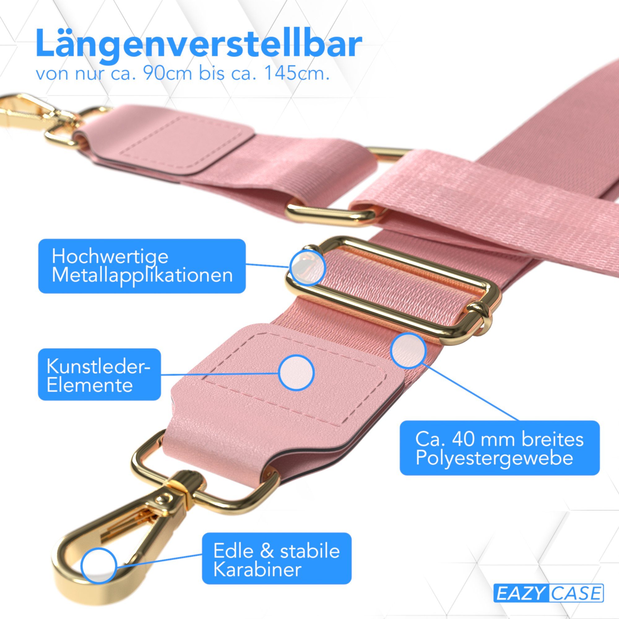 EAZY CASE Schulterriemen Schultergurte für Taschen unifarbend Dünner Riemen zum Umhängen für Umhängetasche Schmal Wechselgürtel Rosa