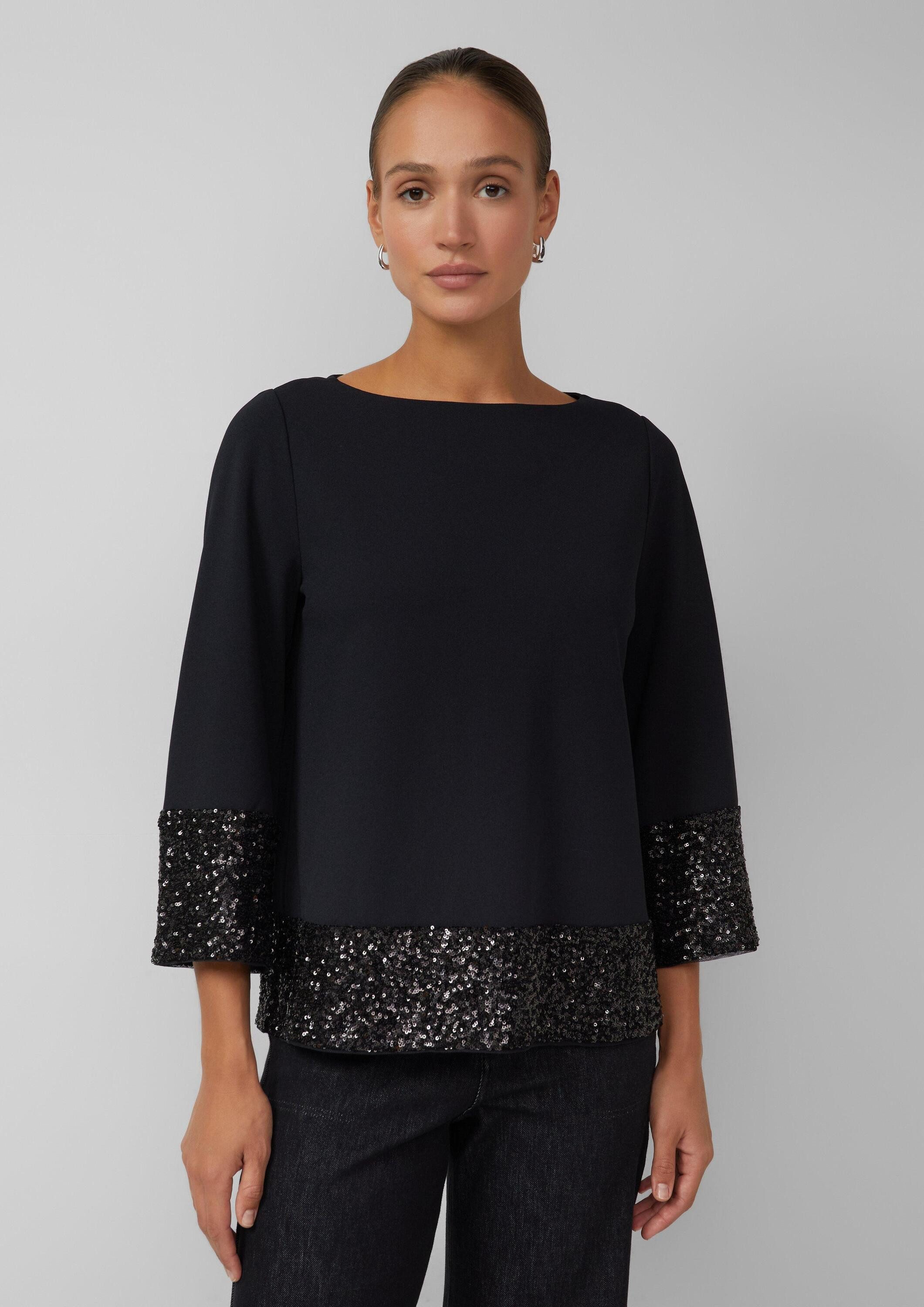 s.Oliver Langarmbluse Bluse Tunikabluse mit Pailletten am Saum
