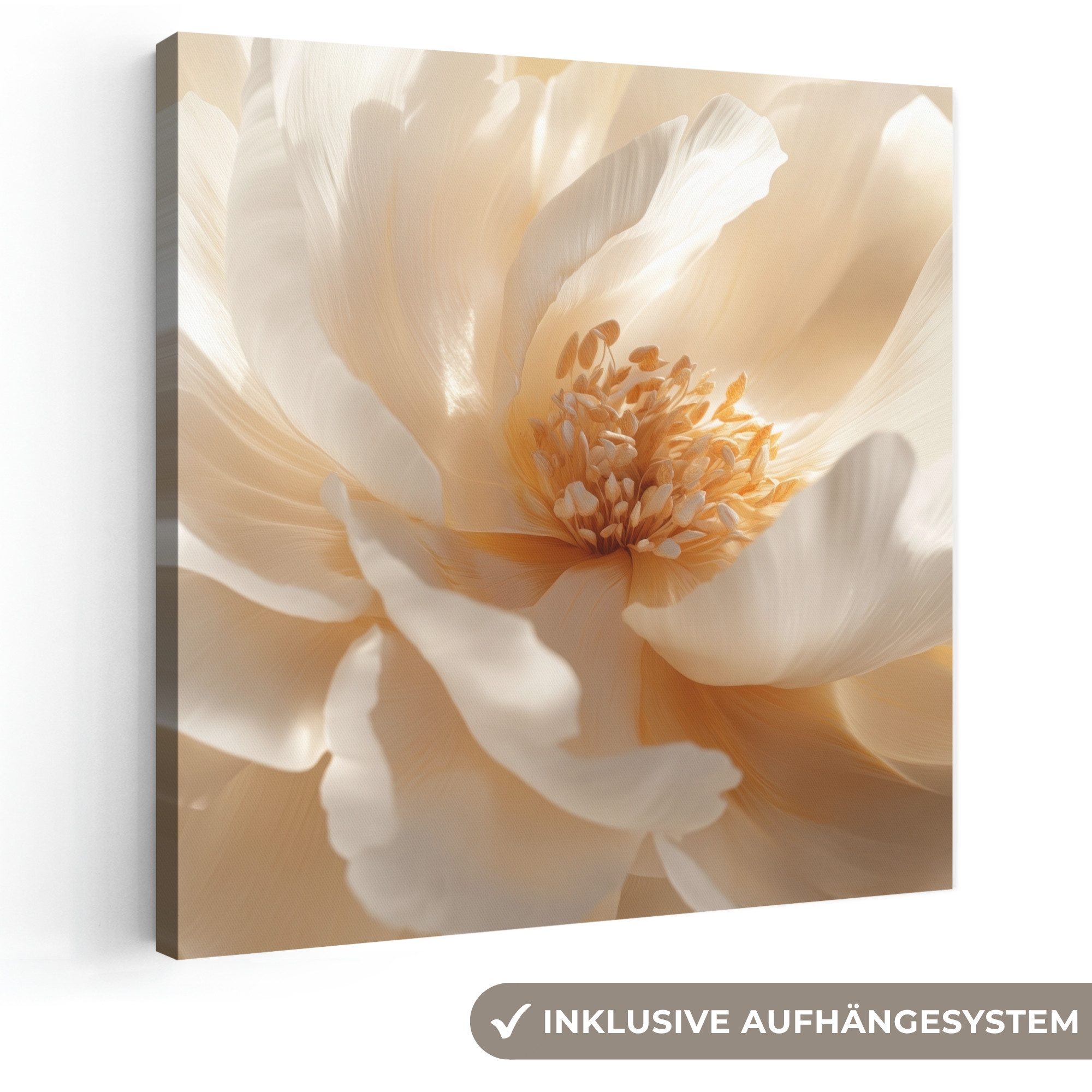 OneMillionCanvasses® Leinwandbild Nahaufnahme - Pfingstrose - Weiß, Fotodruck (1 St), Wandbild, Deko Schlafzimmer Wohnzimmer Flur 20x20 cm