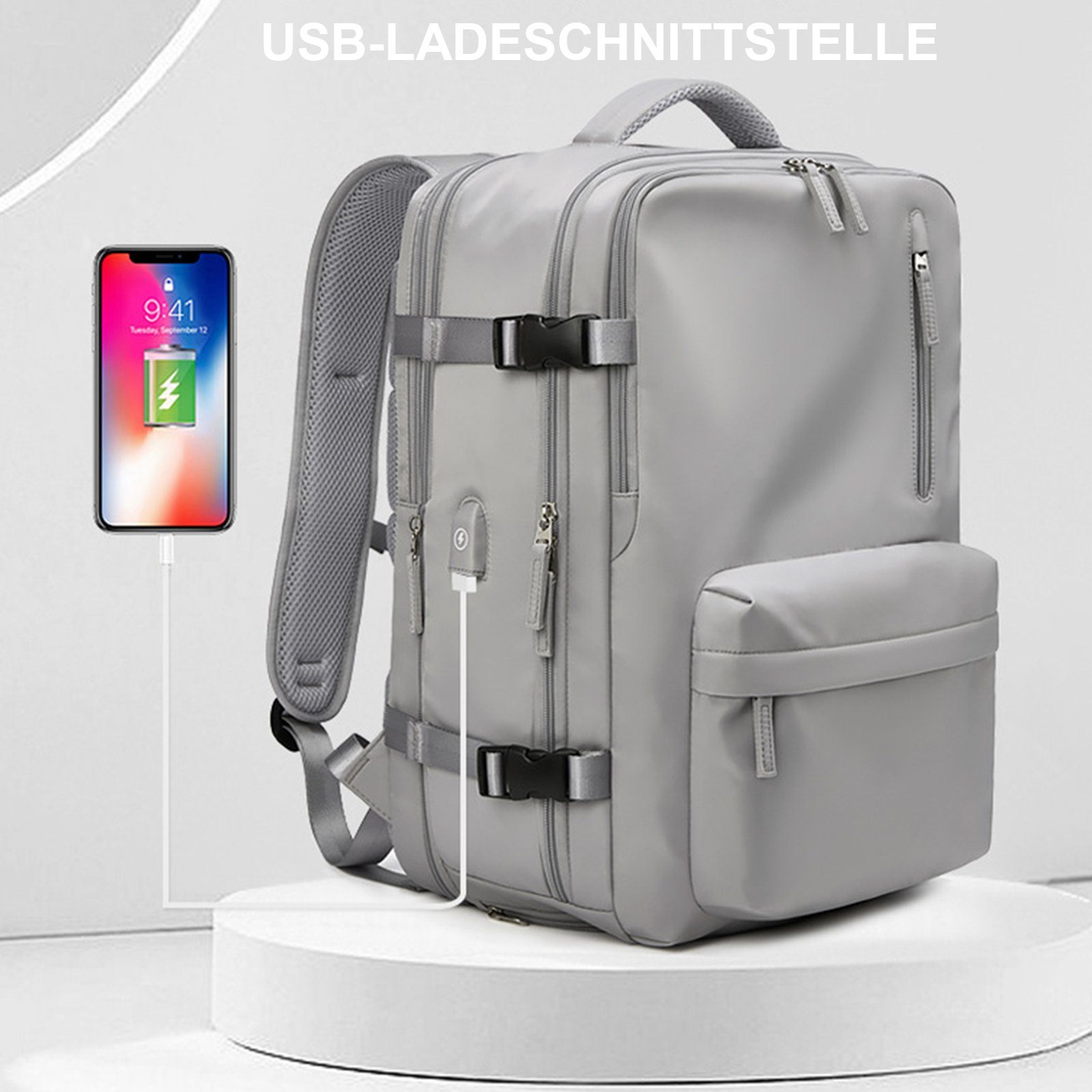 OKWISH Reiserucksack Laptoprucksack Laptop Rucksack Rucksäcke Freizeitrucksack Laptoptasche (Reisen Notebook Laptop Tasche Schule Uni Rucksack Handgepäck, Anti-Diebstahl, Backpack mit Laptopfach, Schuhfach, USB-Lade-Anschluss), für Herren Damen Jungen Teenager Freizeit Arbeit Business Reisen Grau