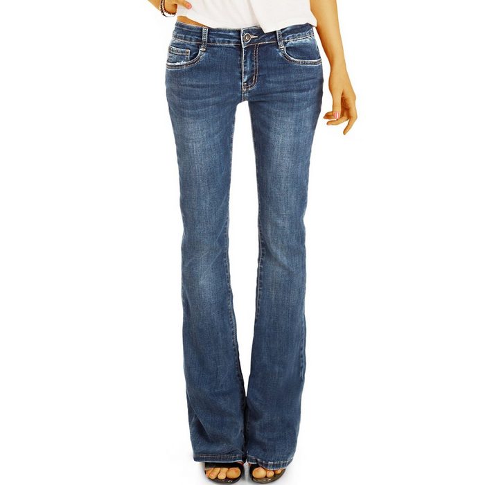 be styled Bootcut-Jeans medium waist Damenhose ausgestelltes Bein in denimblau und dunkelblau j16p 5-pocket