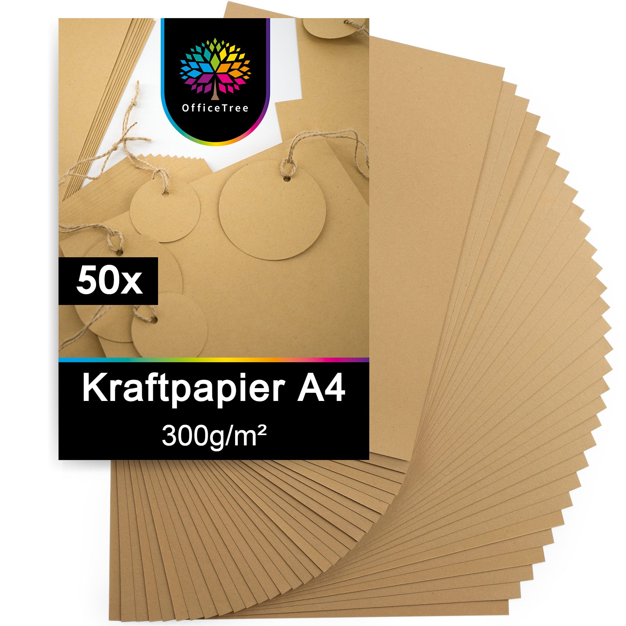 OfficeTree Kraftpapier OfficeTree 50x Kraftpapier A4 300g - Kraftkarton zum basteln, für Lettering und Kalligrafie