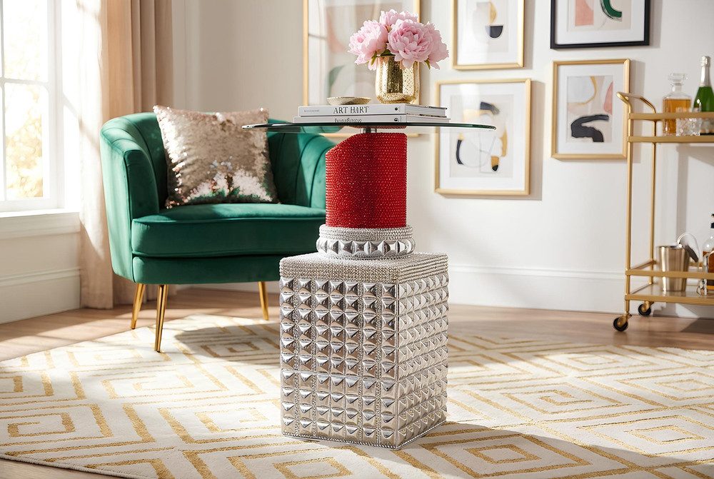 riess-ambiente Bistrotisch LIPSTICK 75cm rot/silber - Glas, Pop-Art, handgefertigt, modern, rund (Einzelartikel, 1-St), Pop-Art Beistelltisch - ideal für Küche, Essbereich oder Sitznischen