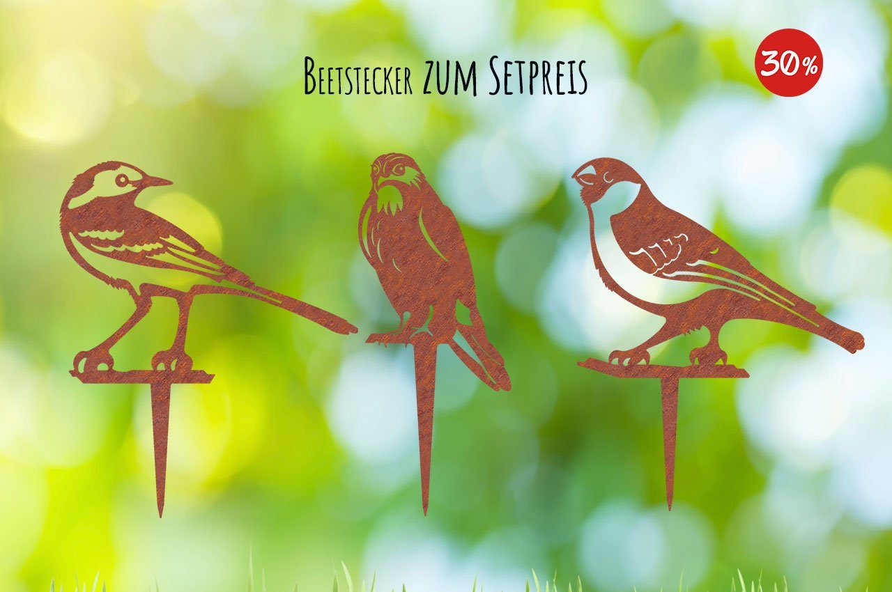 ILLUMINO Gartenstecker Beetstecker Dekostecker 3er Set, Bachstelze