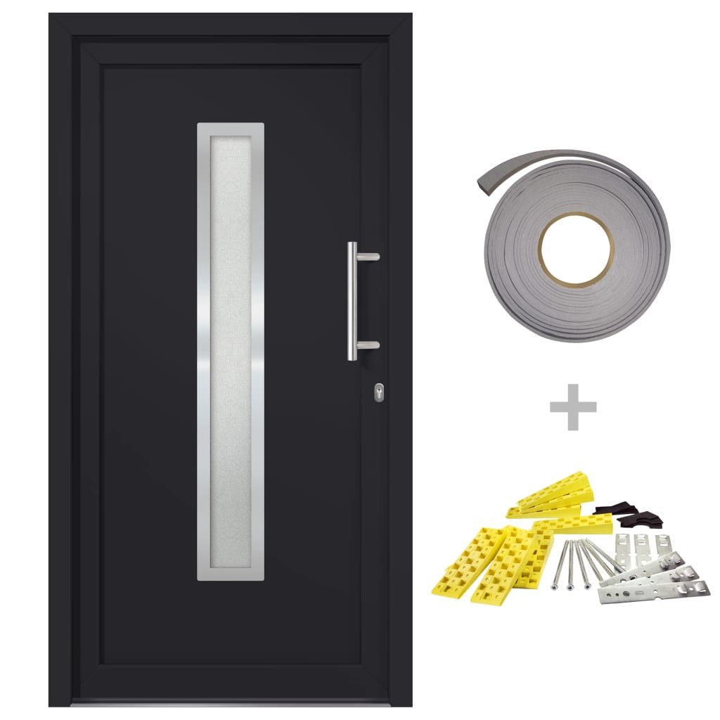 vidaXL Haustür Haustür Anthrazit 98x208 cm EIngangstür Außentür Glas-Element Rechtshä