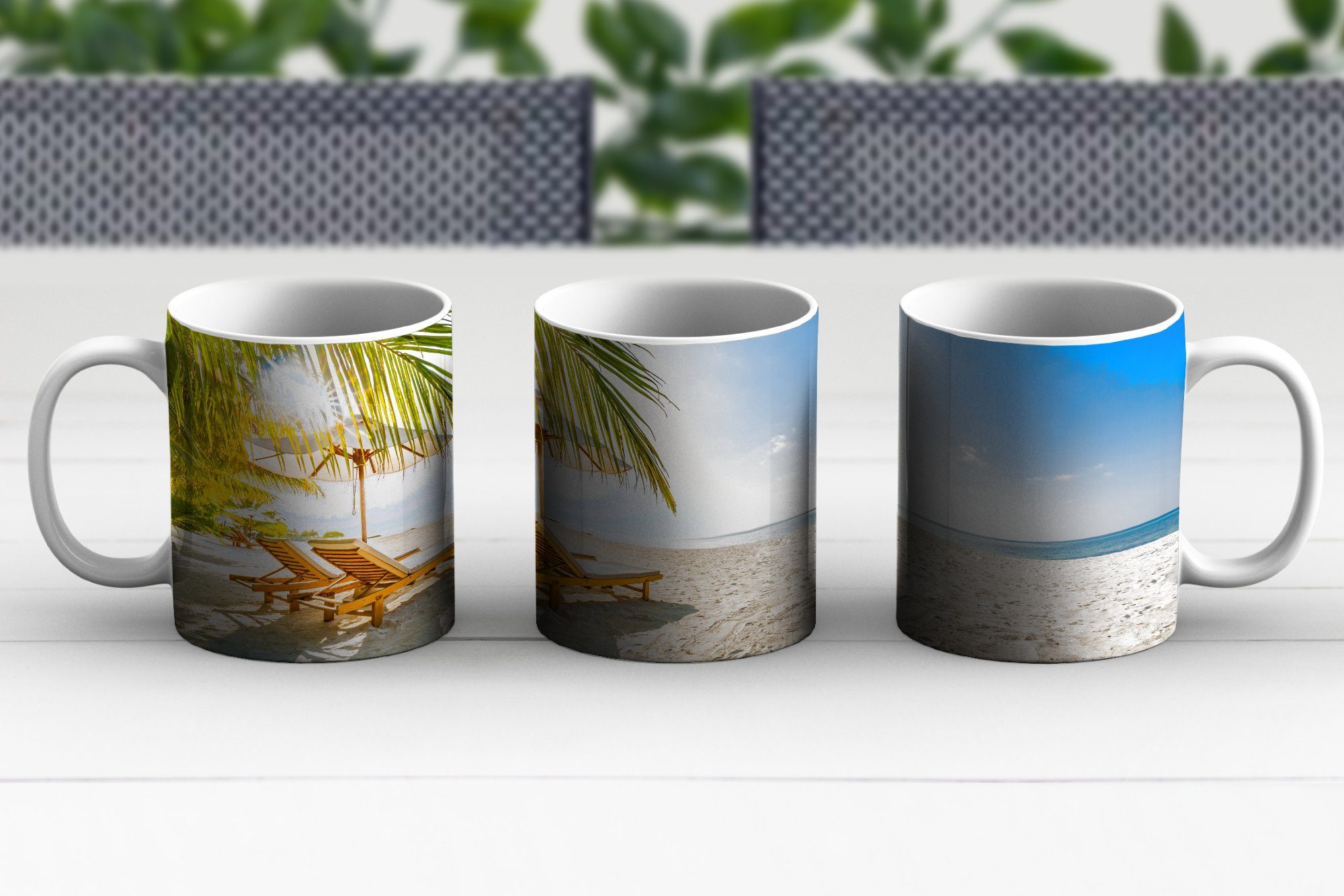 - Luft, Tasse Keramik, - Geschenk Kaffeetassen, Palme Strandkorb Teetasse, Teetasse, MuchoWow Becher,