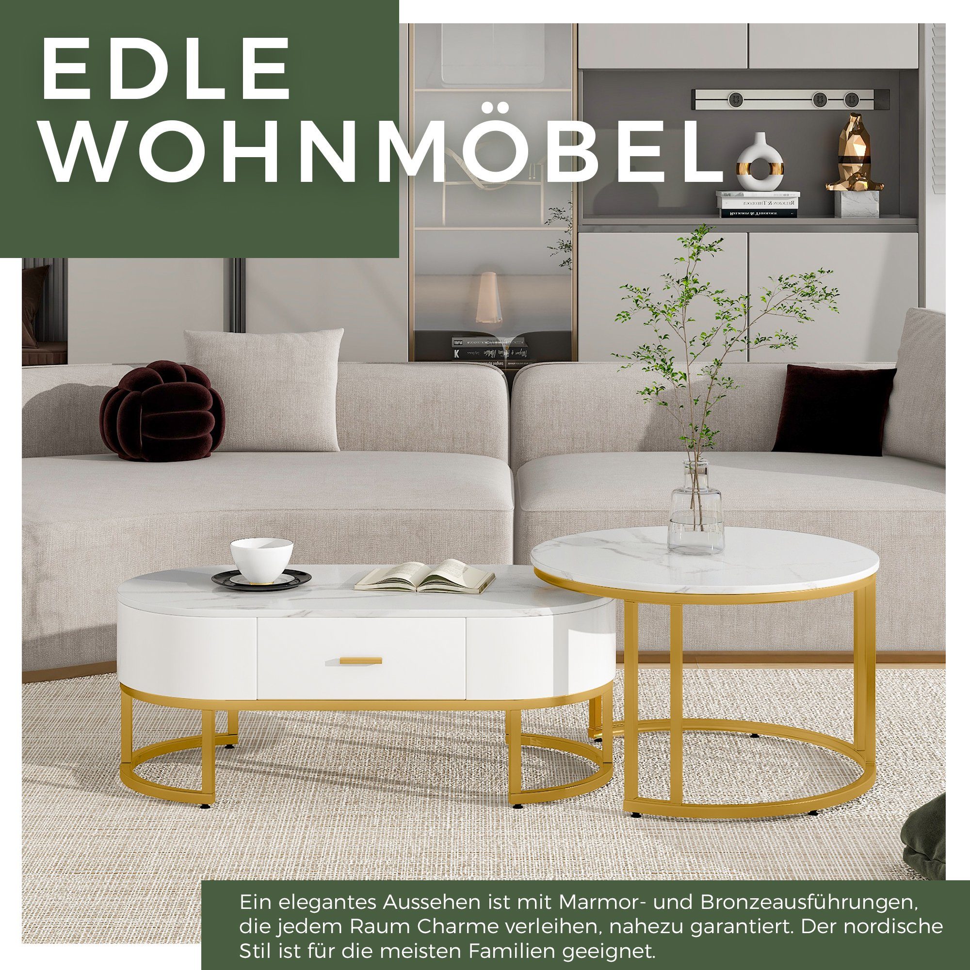 HAUSS SPOLE Couchtisch Couchtisch 2er Set Kaffeetisch Sofatisch Couchtisch günstig online kaufen