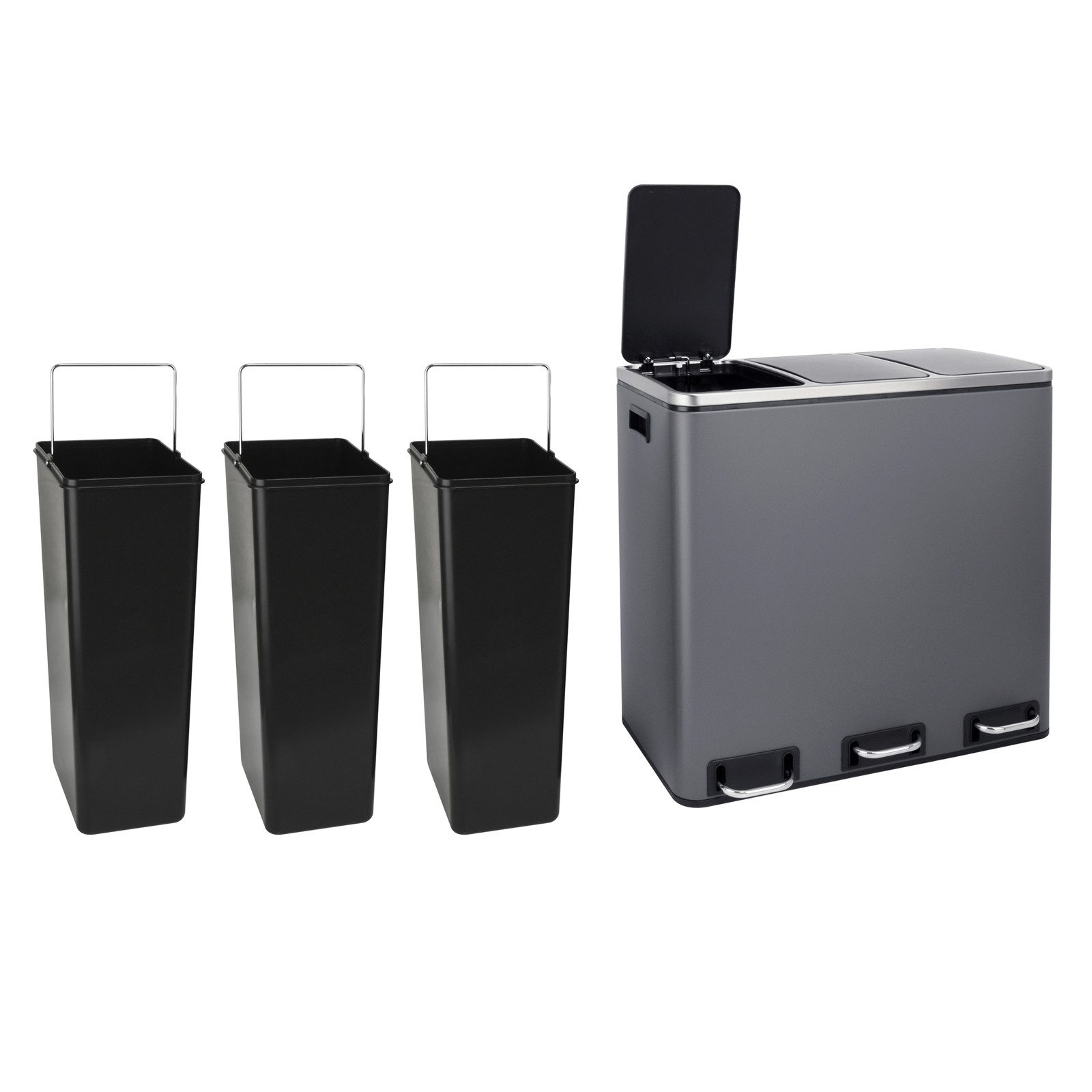 SVITA Mülltrennsystem, TM3X18 Mülleimer, 3 Behälter, Tretpedale, Grau