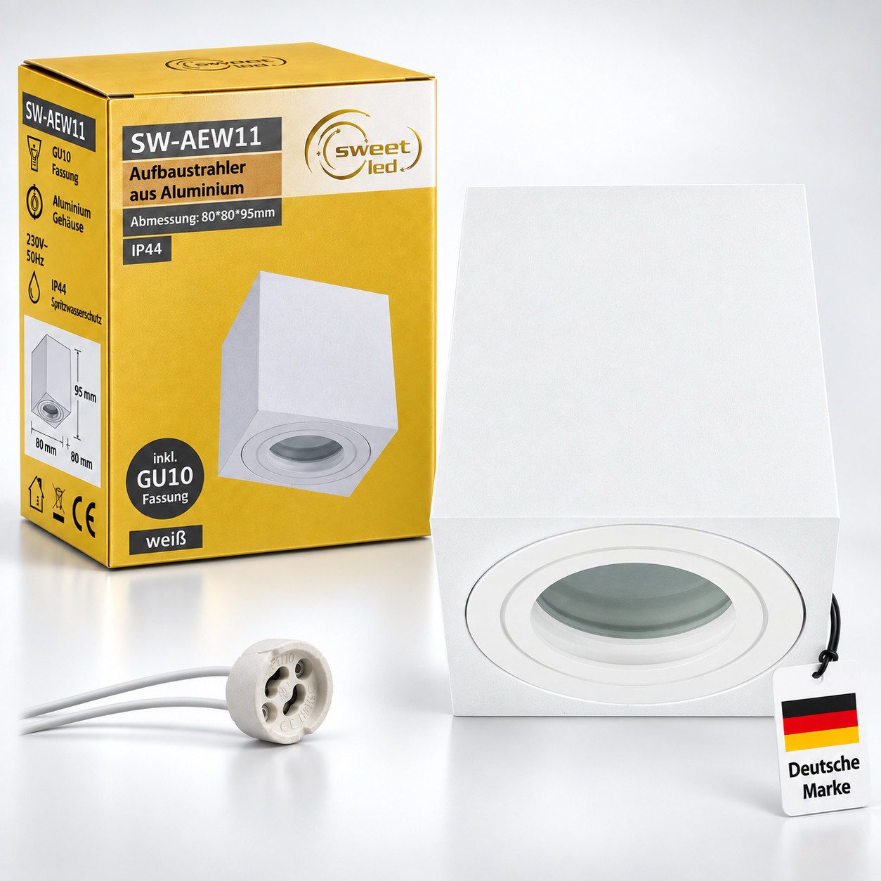 Sweet LED Aufbauleuchte Bad eckig GU10 Aluminium weiß IP44 deckenspot badezimmer, ohne Leuchtmittel, Aufbaustrahler LED, Aufbauspot, Deckenstrahler