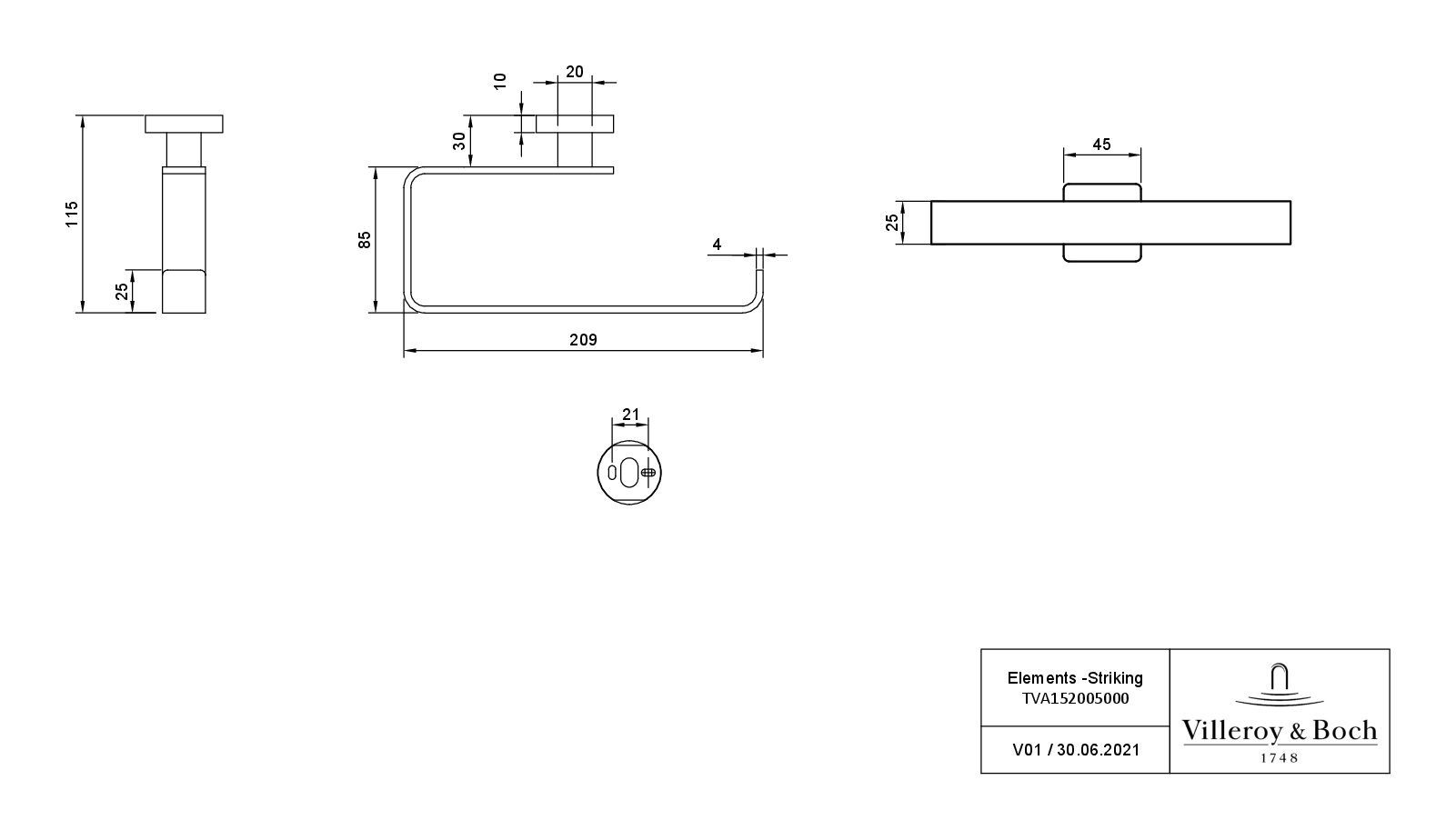 Villeroy & Boch Handtuchhalter Elements - Striking, 209 x 115 mm günstig online kaufen