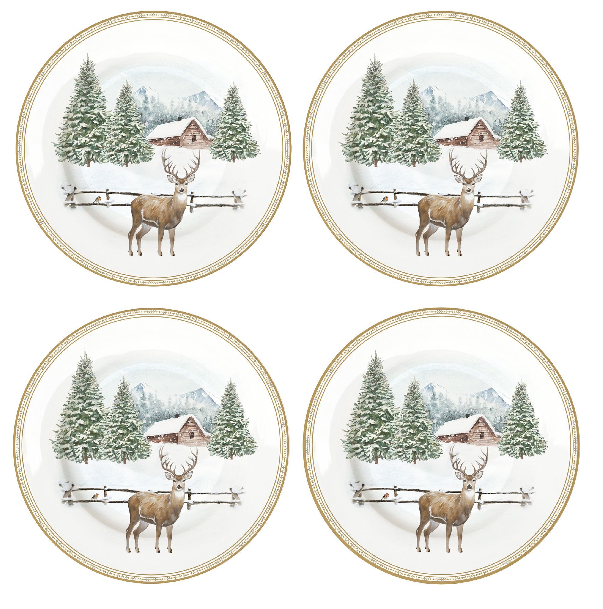 EasyLife Kuchenteller White Forest, in Geschenkbox, Weiß, Winterwald, H: 1cm