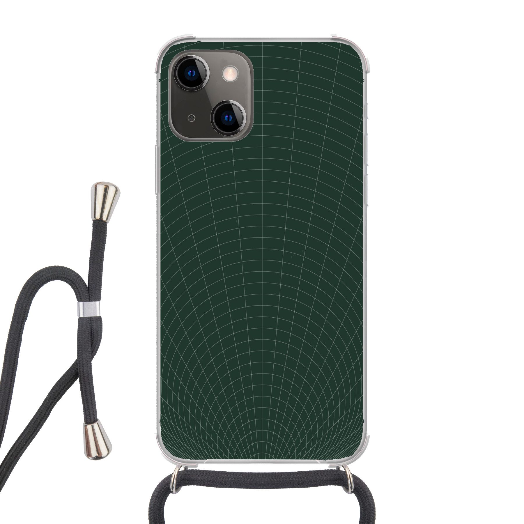 MuchoWow Handyhülle für Apple iPhone 13 Mini Tunnellinien - Grün - Abstrakt, Tragbare Handyhüllen mit Kette zum umhängen, Handykette Handyband