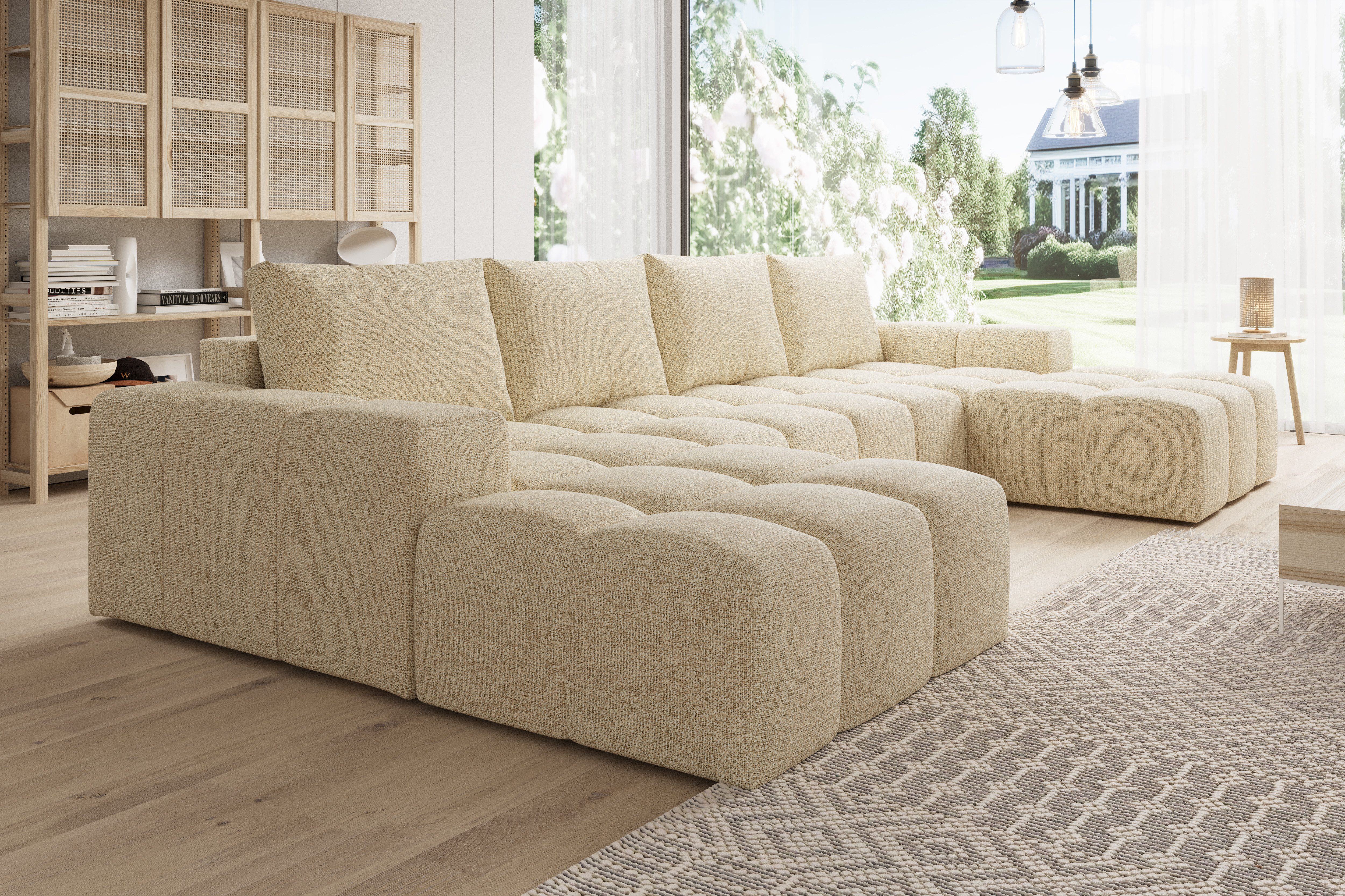 PROMETO Möbel Ecksofa Couch U-Form, Sofa U-Form Teddy-Bouclé, WebStoff -Cento, Eckcouch