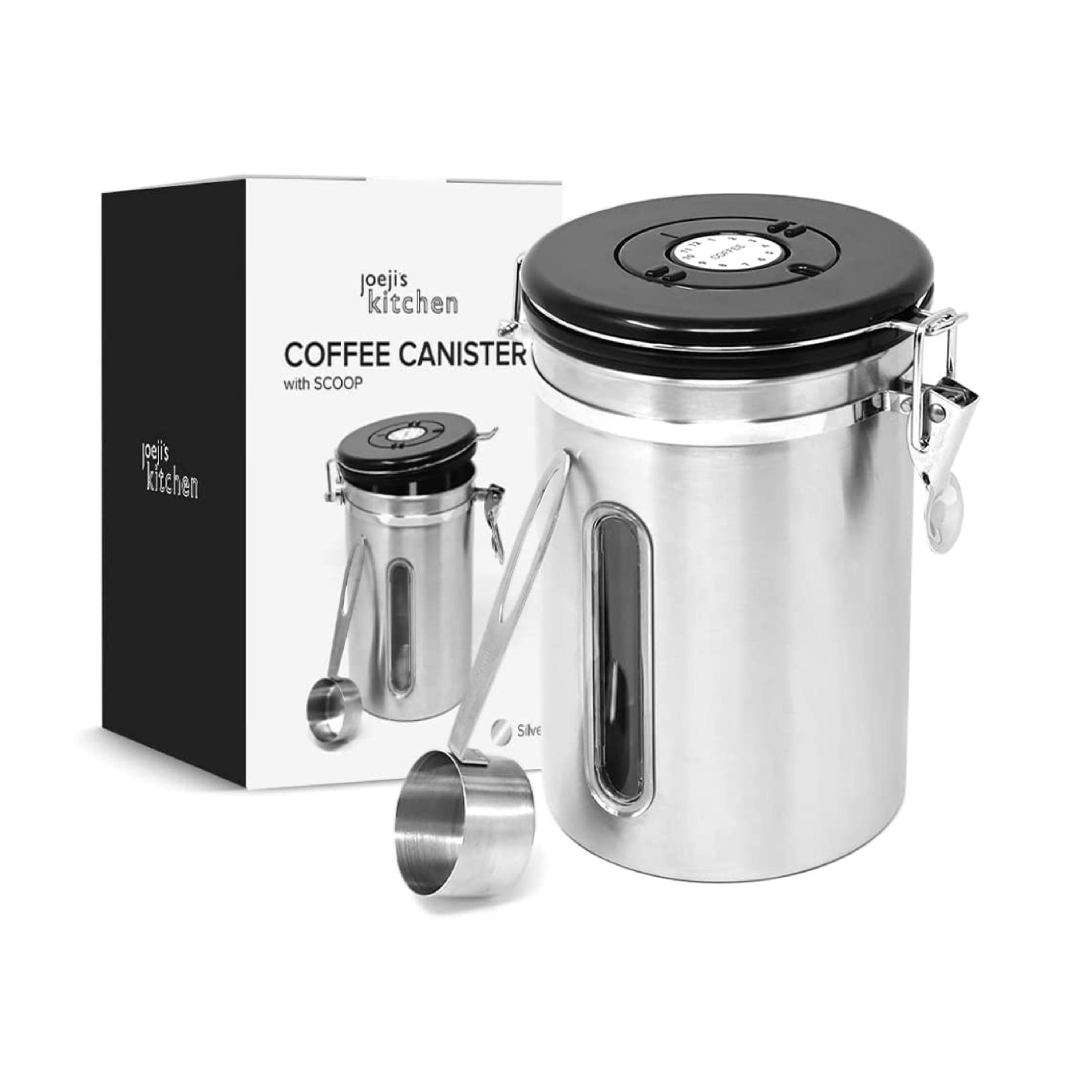 Löffel kaffeebohnen aromadicht kaffeedose Silber 1.8L Edelstahl luftdicht KITCHEN Kaffeedose JOEJI’S