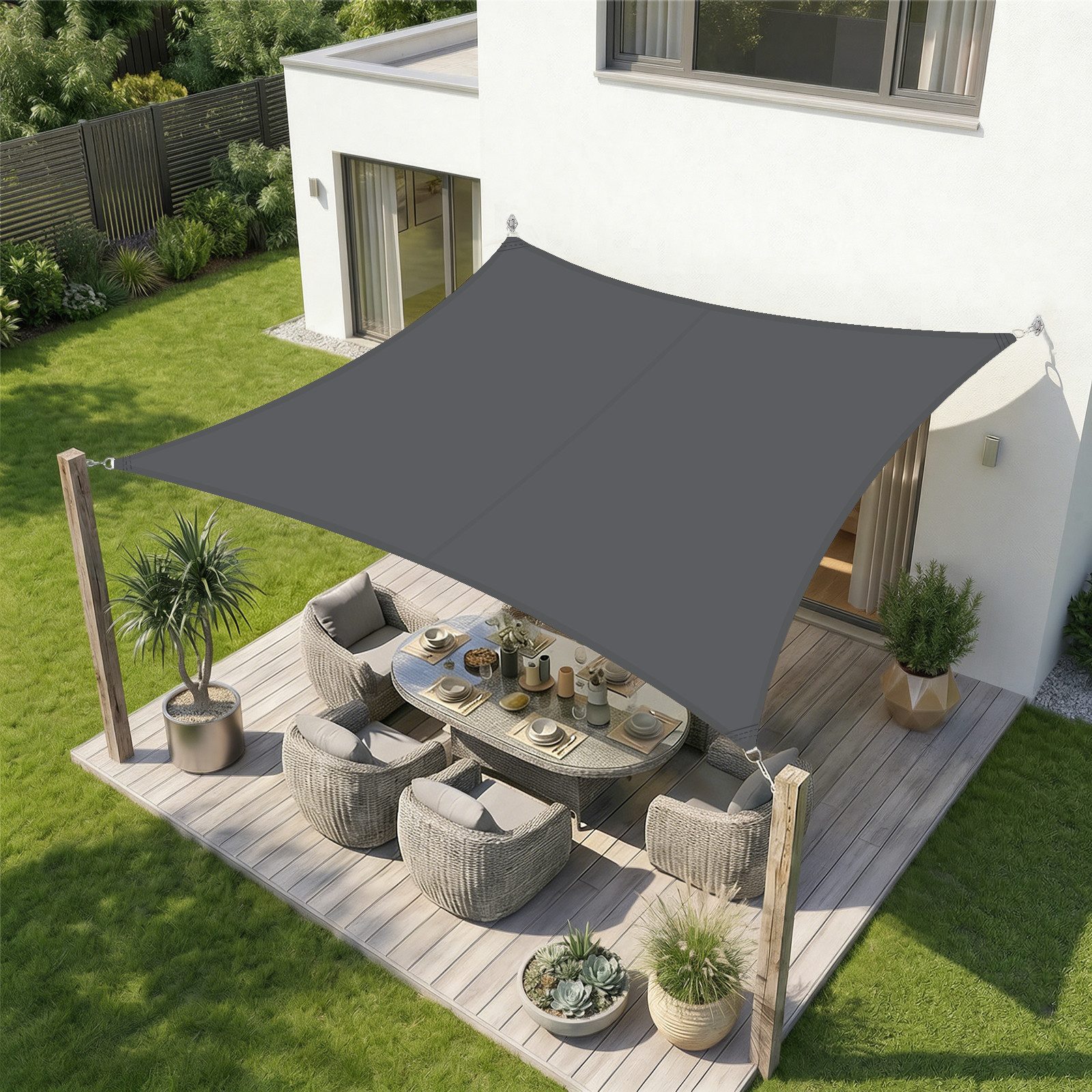 Sekey Sonnensegel Wasserdicht Rechteckig Sonnenschutz UV Schutz Balkon Terrasse Garten, BxT: 300 x 300 cm, Anthrazit
