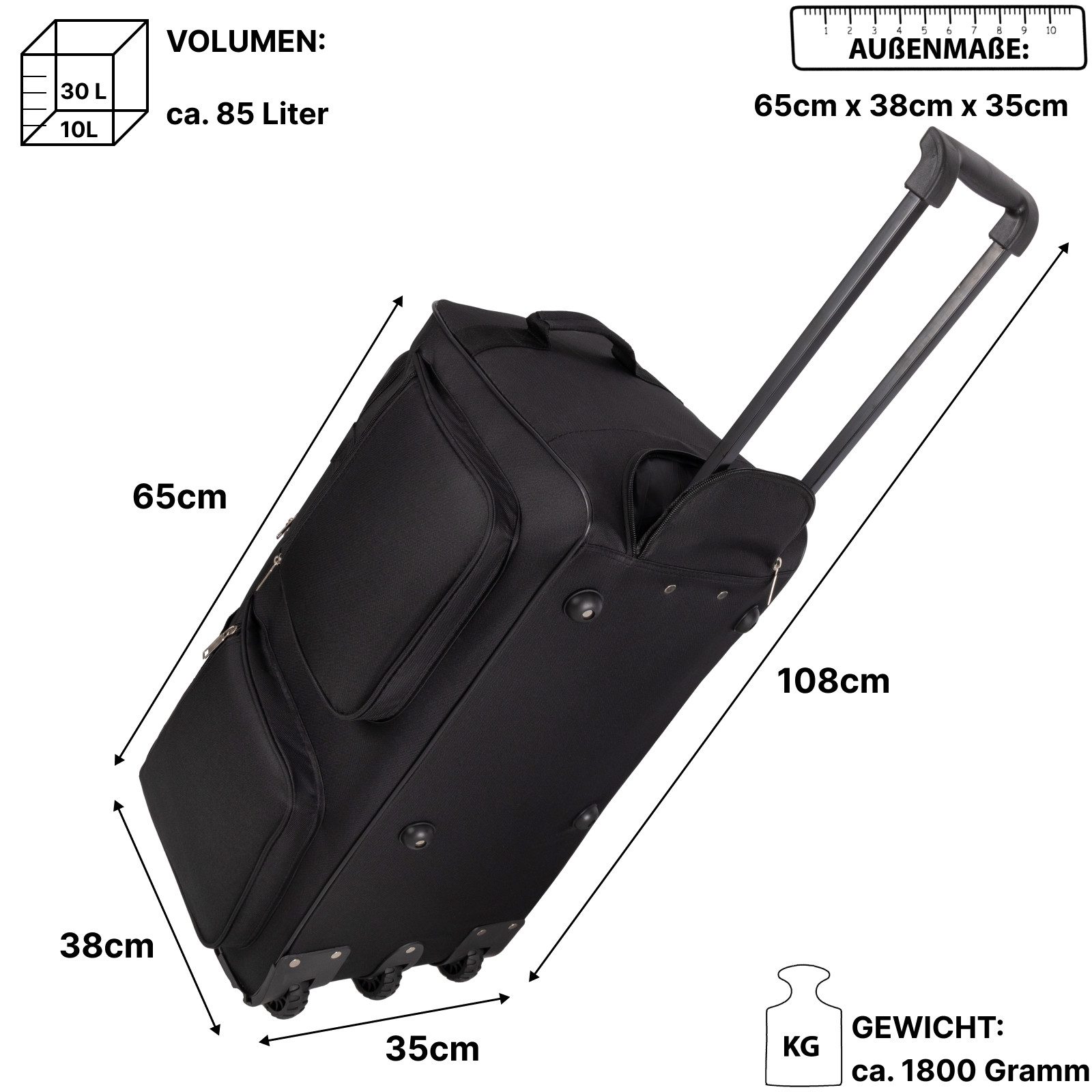 EAAKIE Trolley Trolleytasche Reisetasche Rollentasche Sporttasche Größe M-L günstig online kaufen