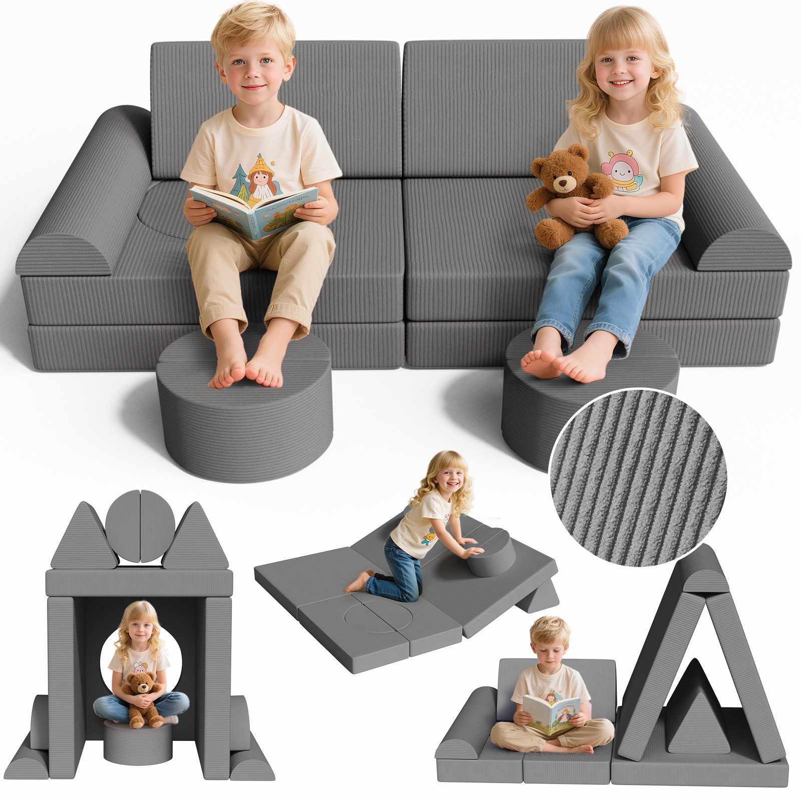TLGREEN Kindersofa Spielsofa Cord, 14-Teiliges Modulare Kinderspielcouch, K günstig online kaufen