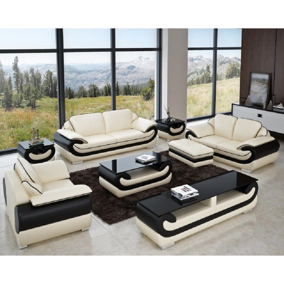 Couch Made 3+2 in Europe Wohnlandschaft JVmoebel Ledersofa Design Sitzer Beige/Schwarz Sofa jvmoebel, Sofa Modern