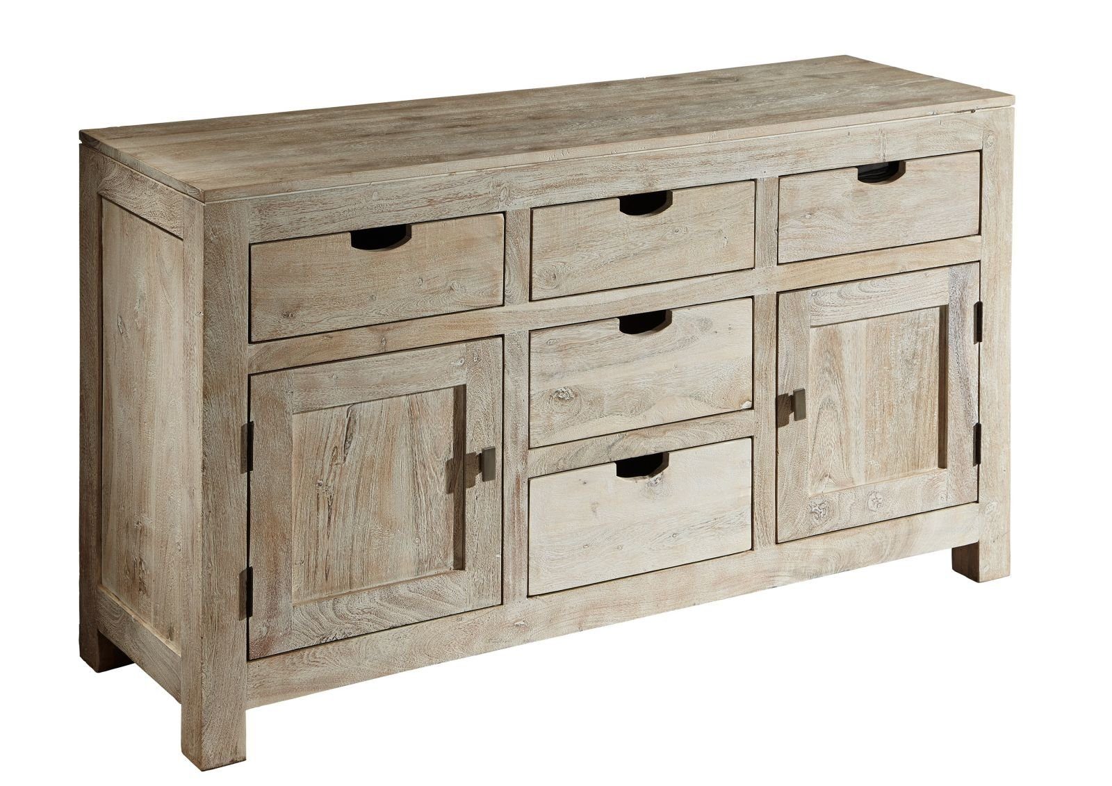 Massivmoebel24 Sideboard (Sideboard Akazie 140x42x80 white stone günstig online kaufen