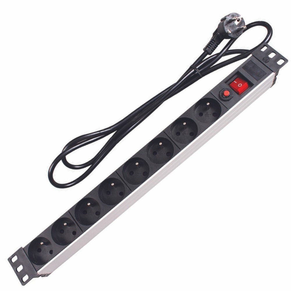 PEREL PDU-Steckdosenleiste mit 8 Typ-E-Steckdosen mit Erdung, 3680 W Stromve Universal-Netzteil