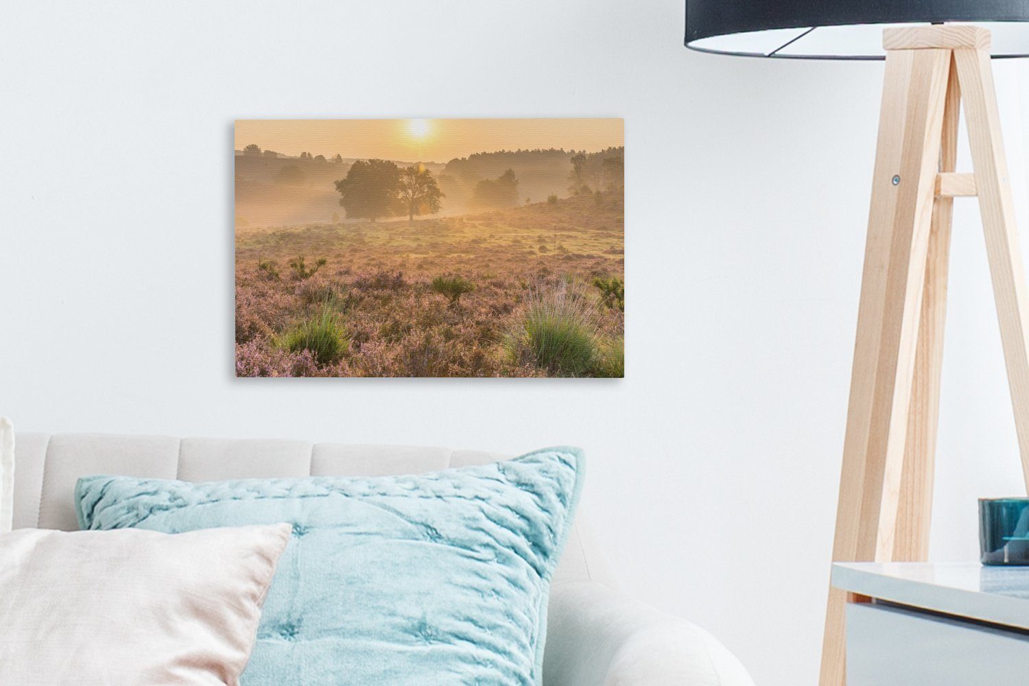 Ein Wandbild 30x20 Aufhängefertig, OneMillionCanvasses® in Leinwandbild (1 dem Leinwandbilder, Sonnenaufgang St), cm Gelderland, über Veluwezoom-Nationalpark Wanddeko,