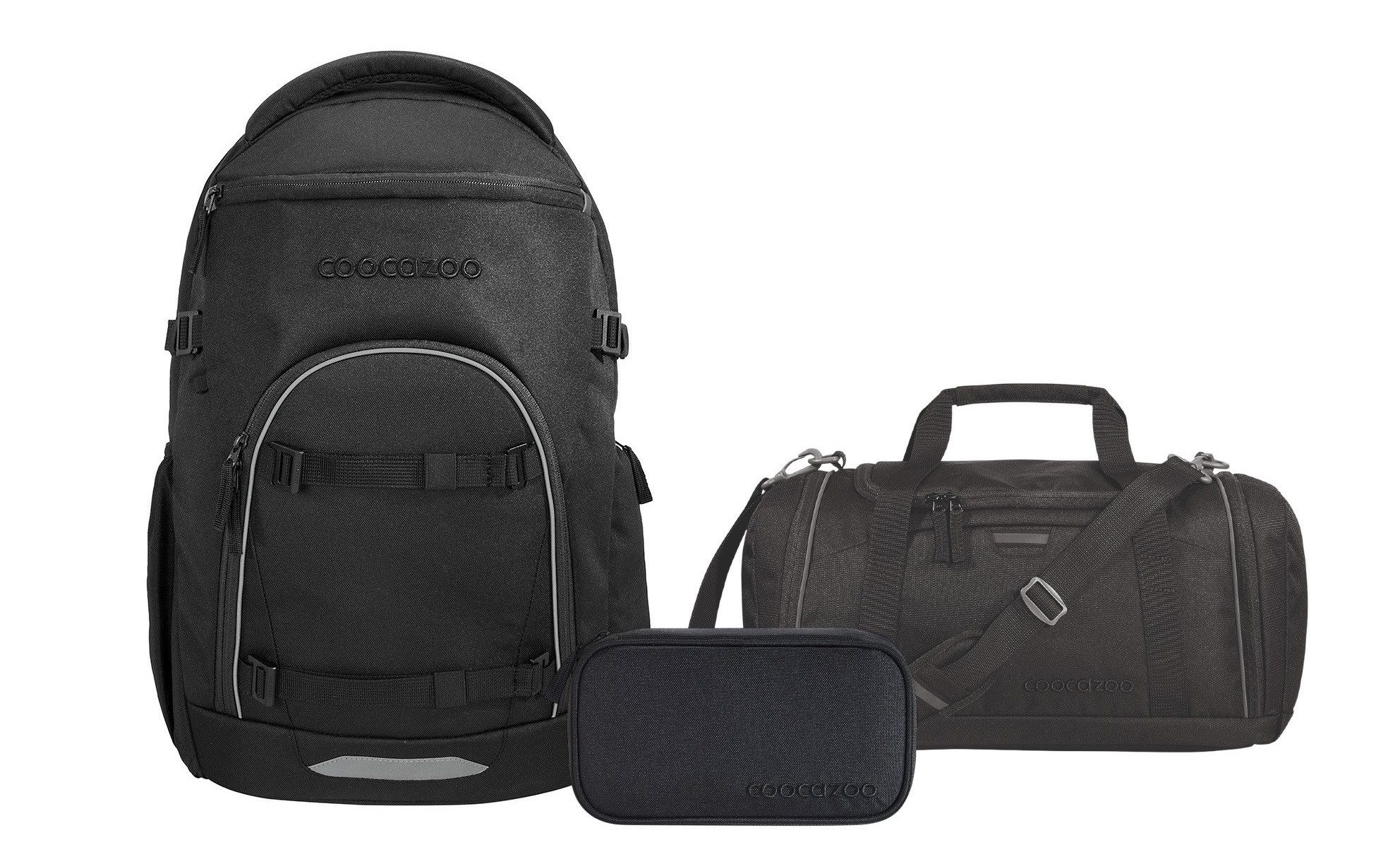 coocazoo Schulranzen Schulrucksack-Set BYTE Black Coal 3-teilig (3-teilig), für digitale Schule, ergonomisch, Easy-Grow-System