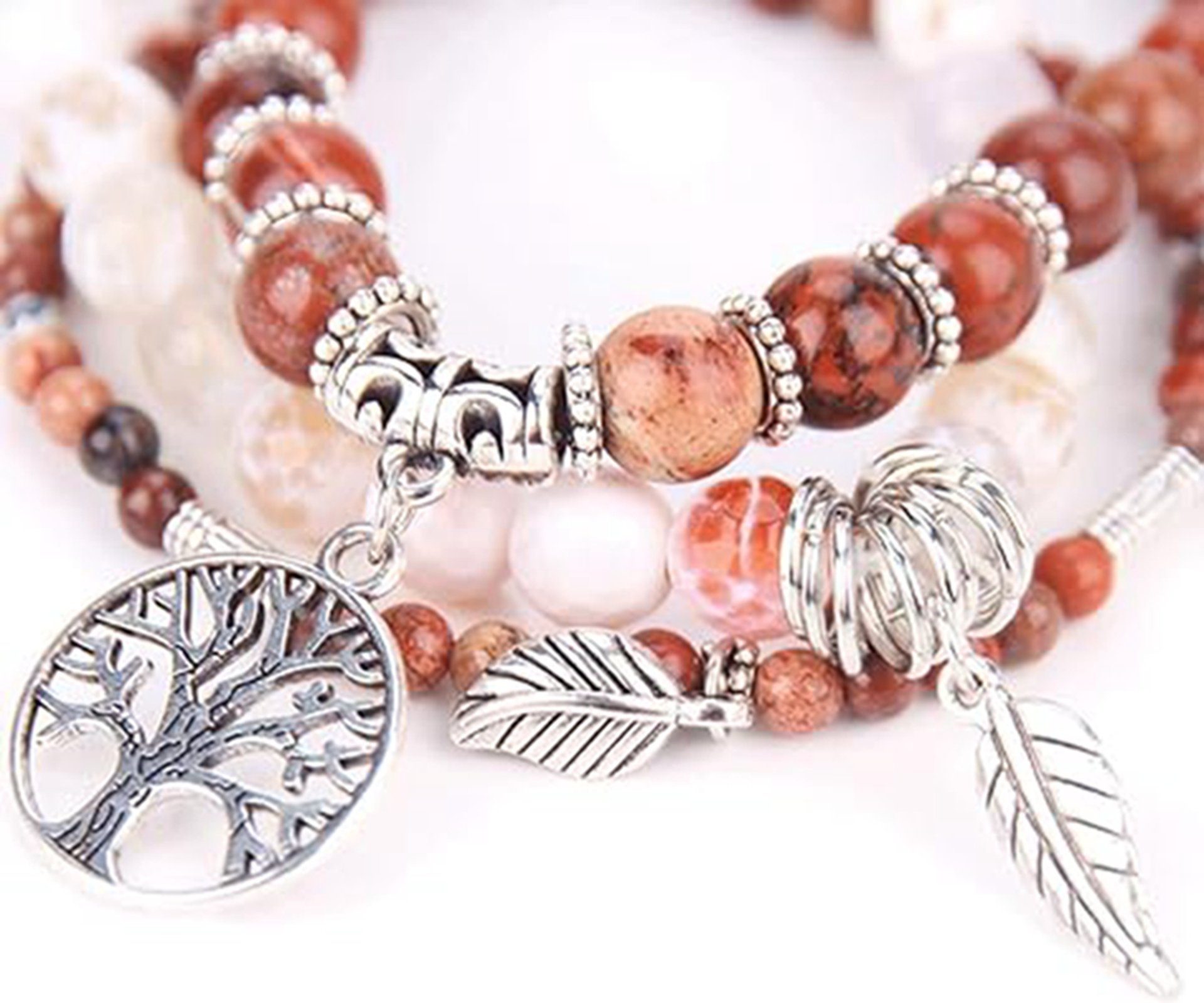 WaKuKa Armband Baum des Stil7 Lebens Onyx-Edelstein-Chakra-Perlen-Armband-Set