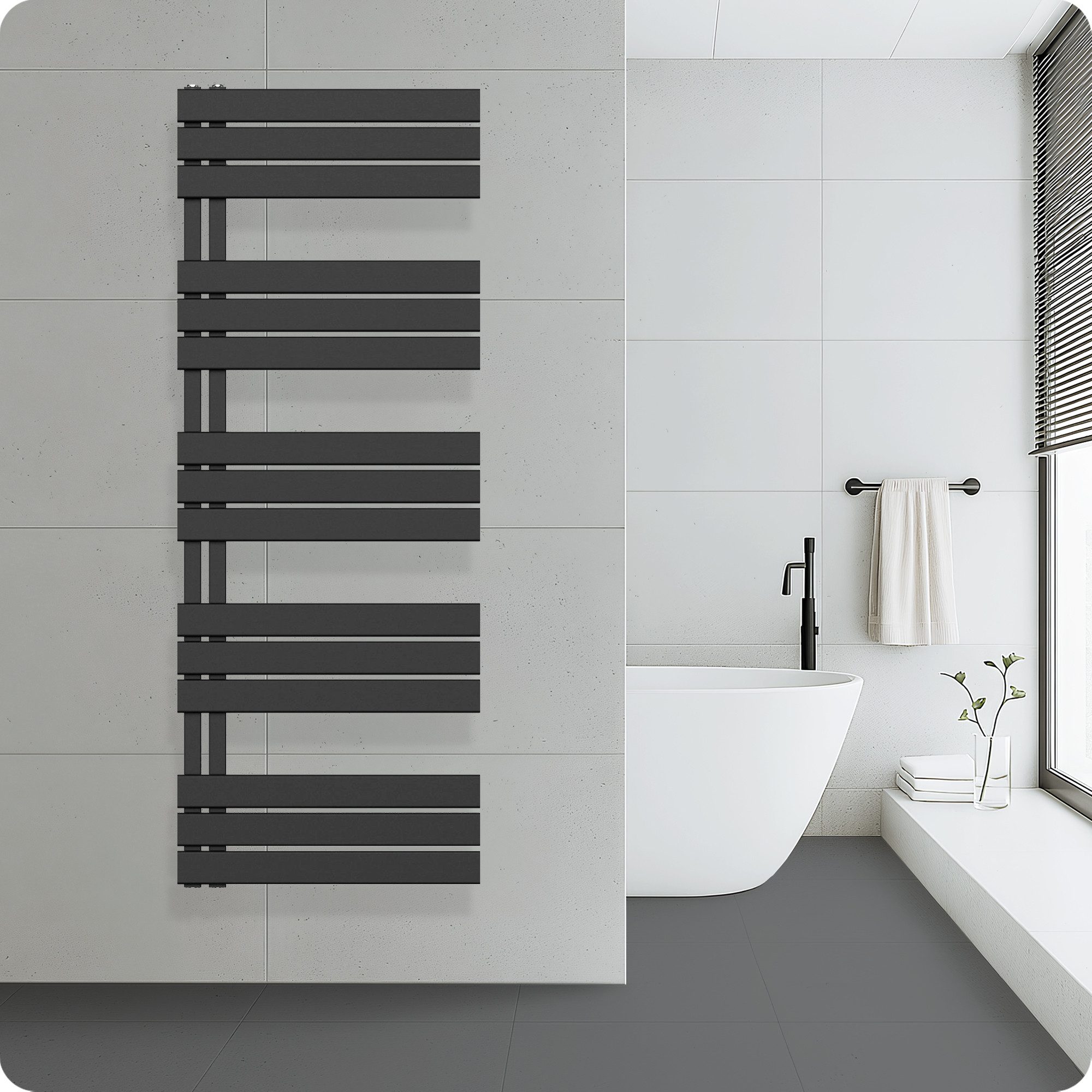 Belrad Badheizkörper mit Seitenpaneelen 120-180 cm, 500-600 mm, Weiß oder Schwarz, wandhängend, links oder rechts anschließbar, langlebiger Stahl