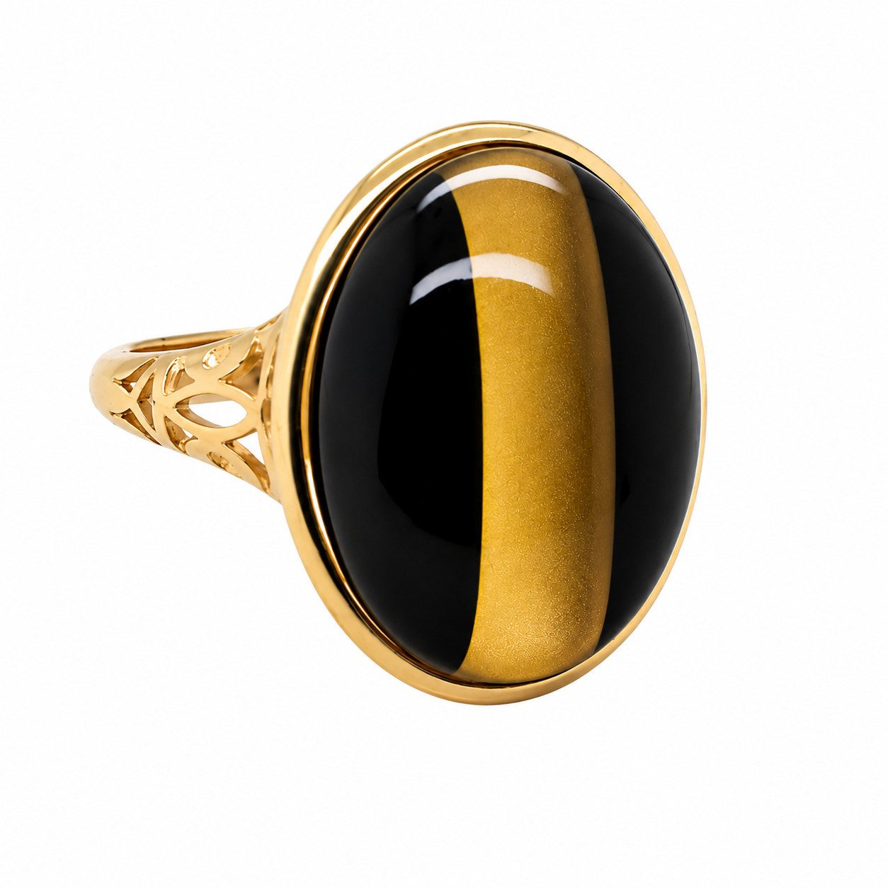 Sogni d'oro Fingerring "Goldene Onyxnacht" mit Onyx, Bergkristall und Blattgold, Silber 925 vergoldet