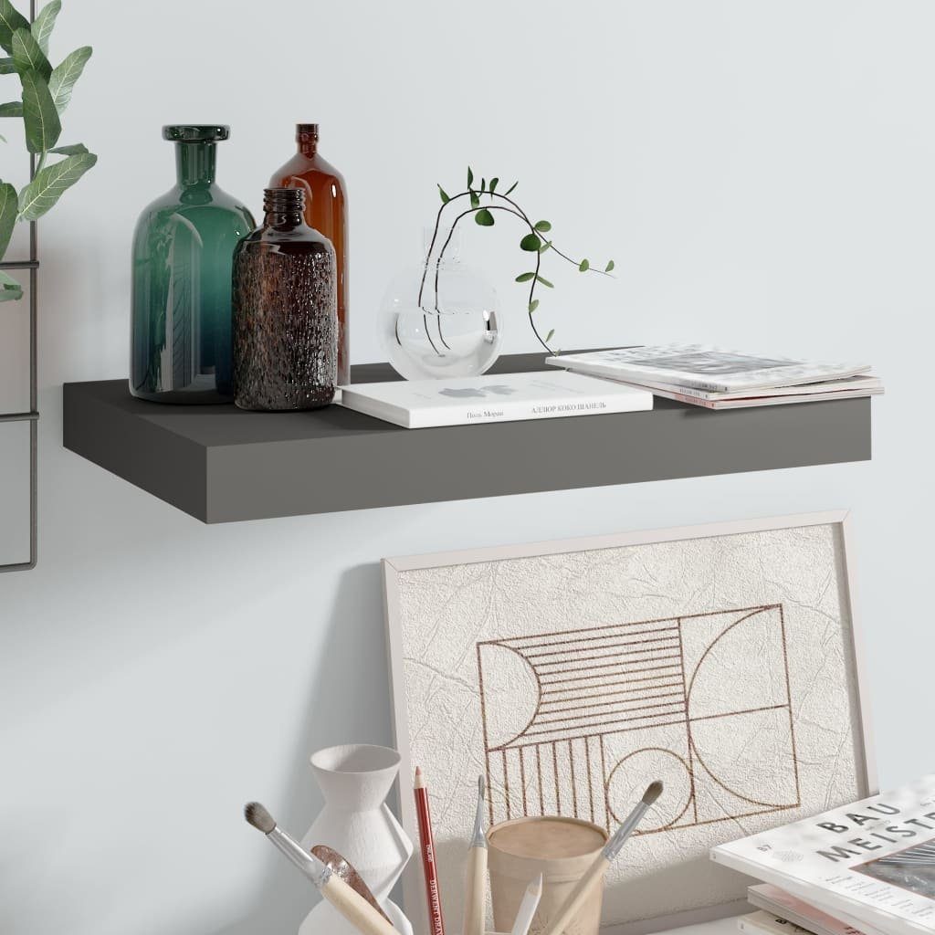 vidaXL Wandregal aus MDF (Honeycomb) mit Metallhalter in Hochglanz-Grau, LxBxH: 40x23x3,8 cm