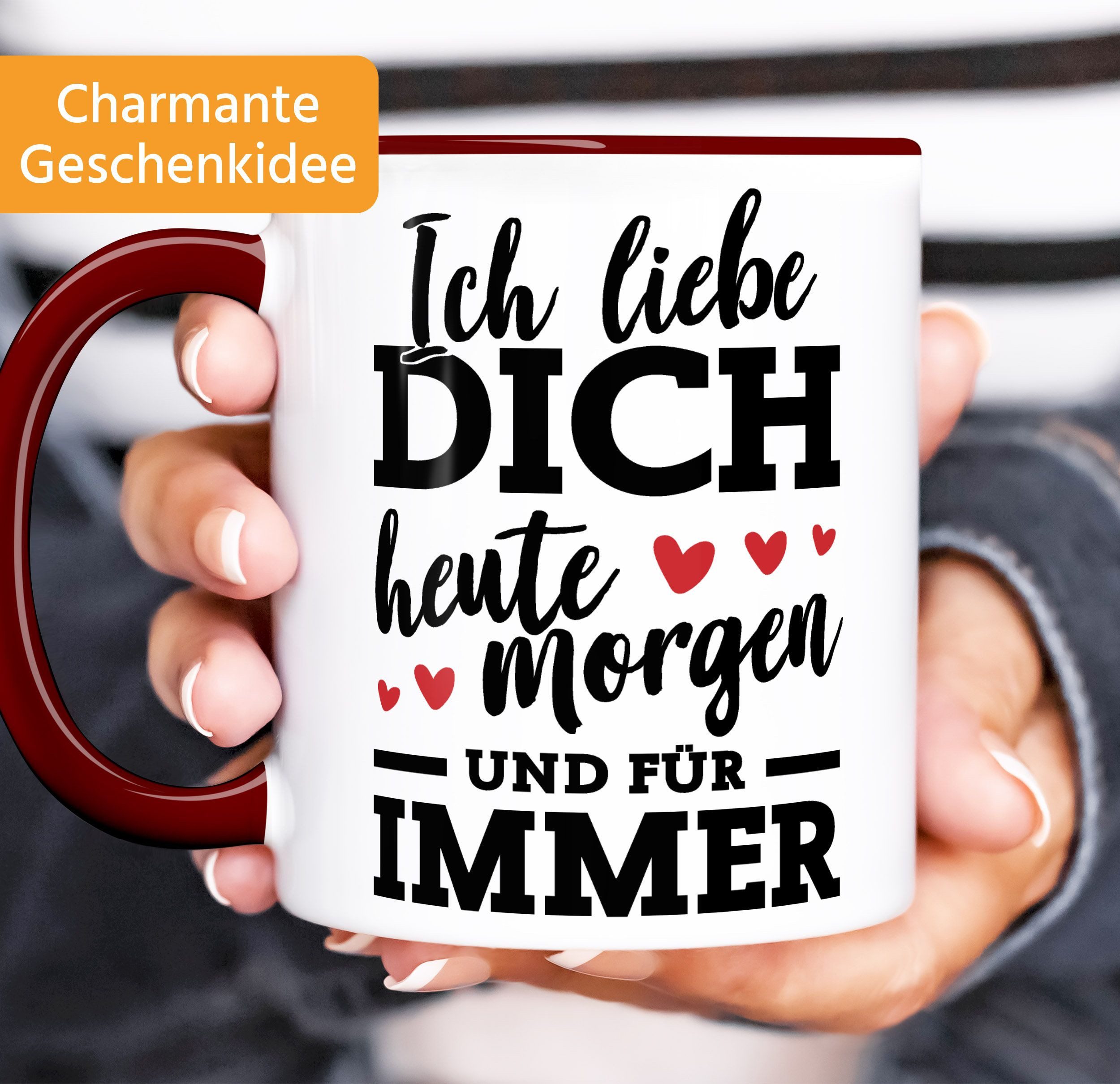 MoonWorks Tasse Kaffee-Tasse Ich liebe dich heute morgen und für immer Geschenk, Keramik