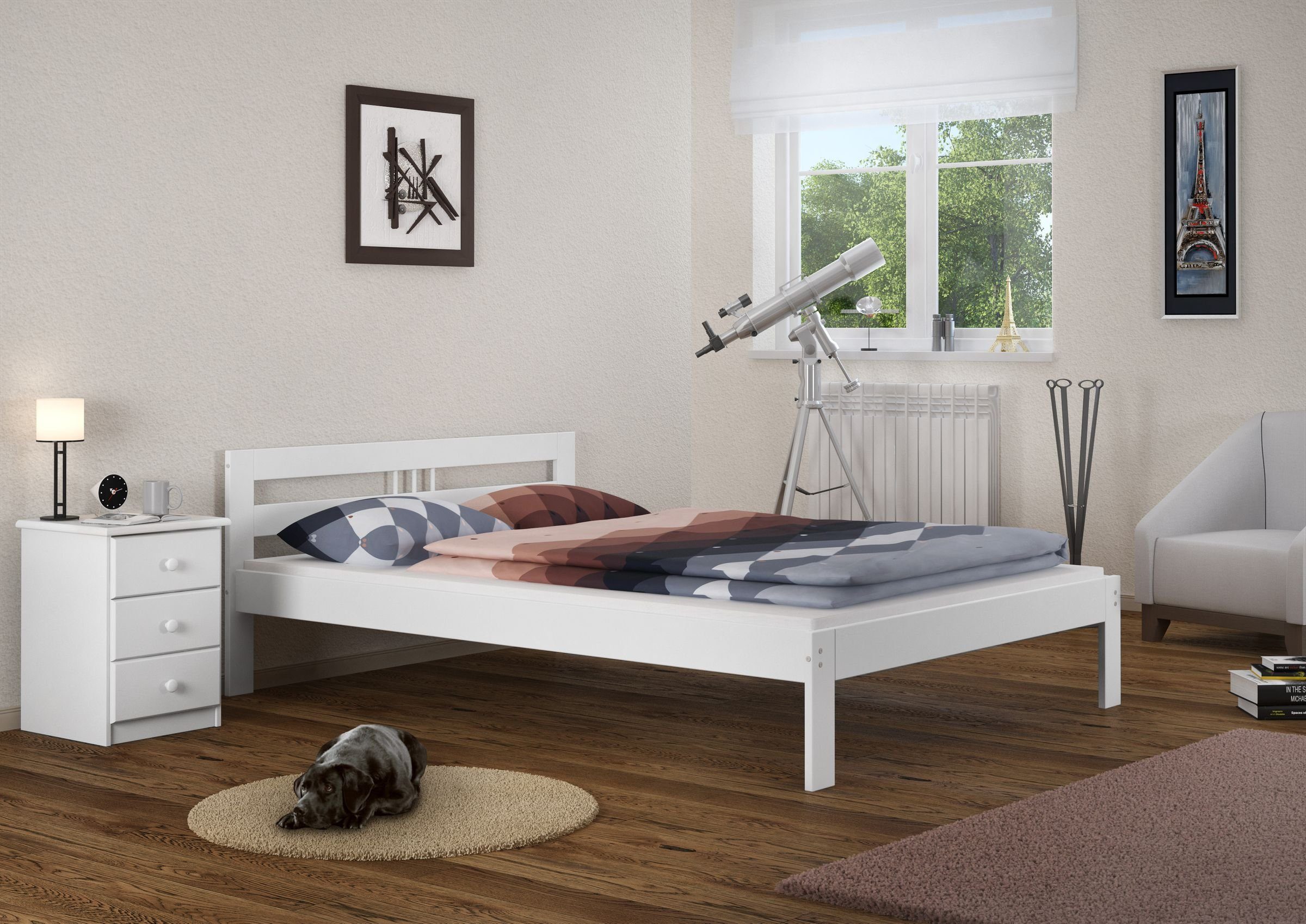 ERST-HOLZ Bett Einzelbett Massiv Kiefer Weiß günstig online kaufen