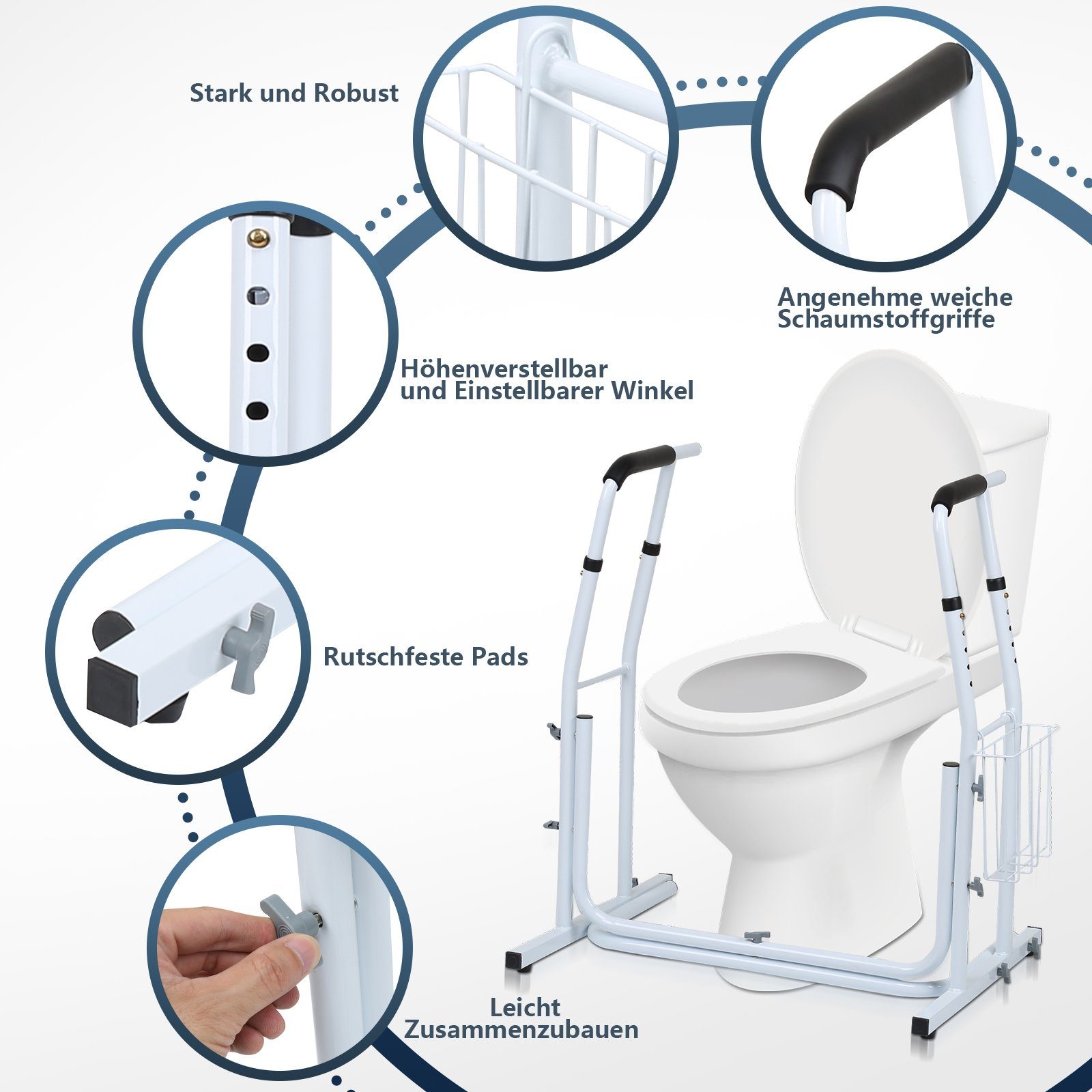Clanmacy WC-Aufstehhilfe WC Aufstehhilfe mit Ablagekorb Toilettenstütze WC Stützgestell – Bild 4 von 5