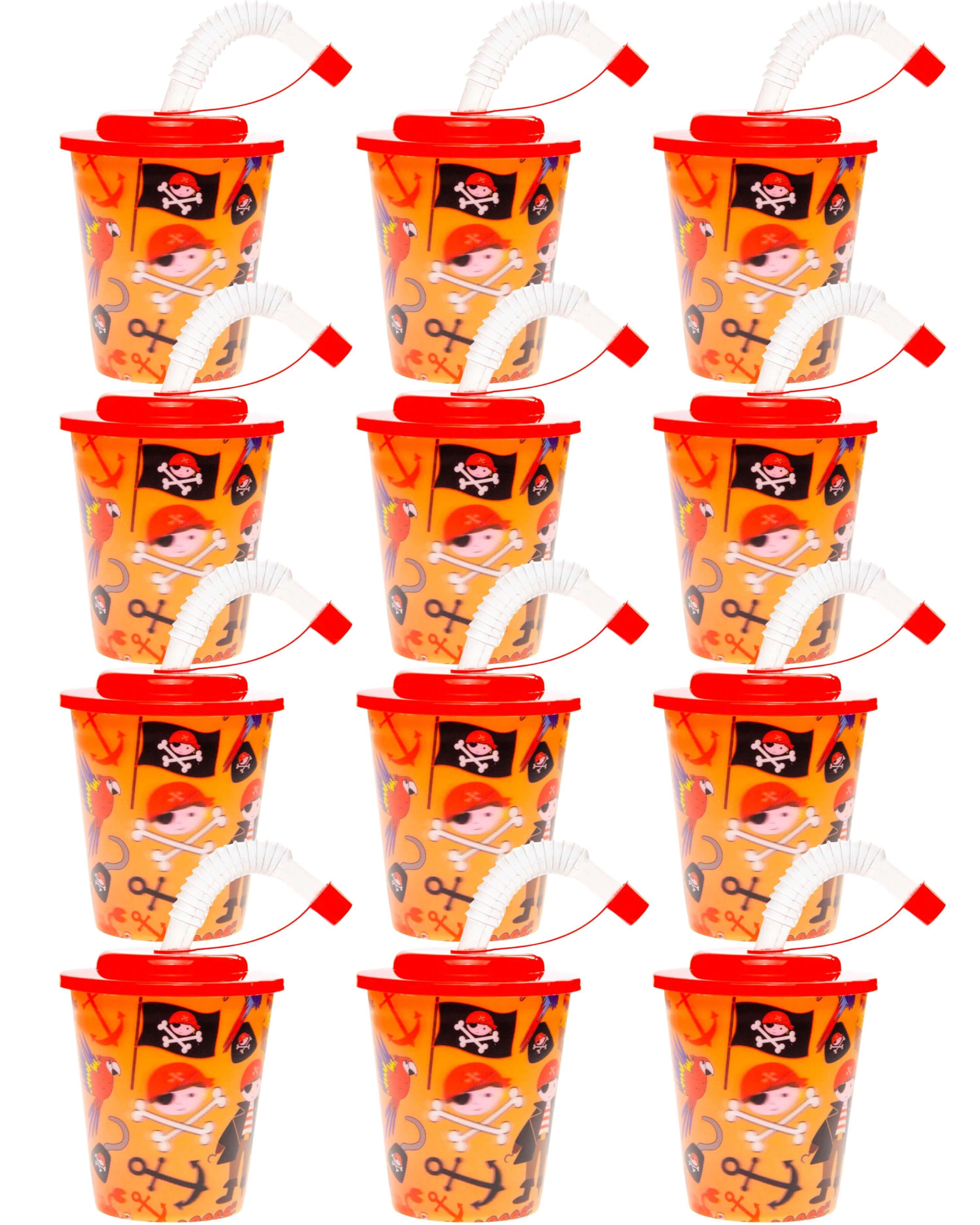 LG-Imports Kinderbecher Kinder Trinkbecher – 250 ml – 12 Stück – Mit Motiv, Deckel & Strohhalm, 12-tlg., Kunststoff