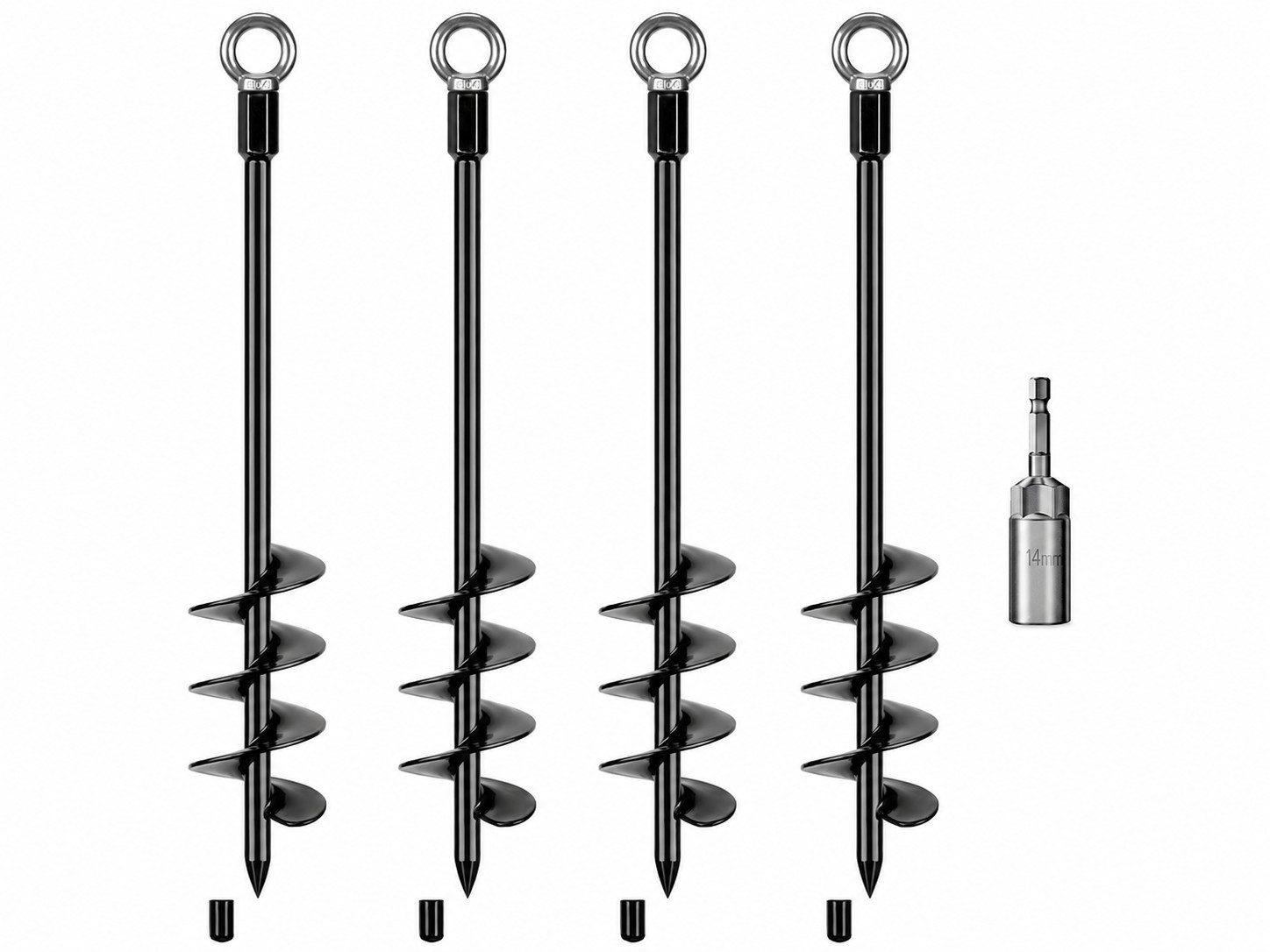 BeneLabel Bodenanker 61cm, 4 Stück, schwarz, Einschraubbare Erdnägel mit 14mm Adapter, zum Eindrehen, (4-St), für Trampolin, Schaukel, Zelt, Carport & Slackline im Garten