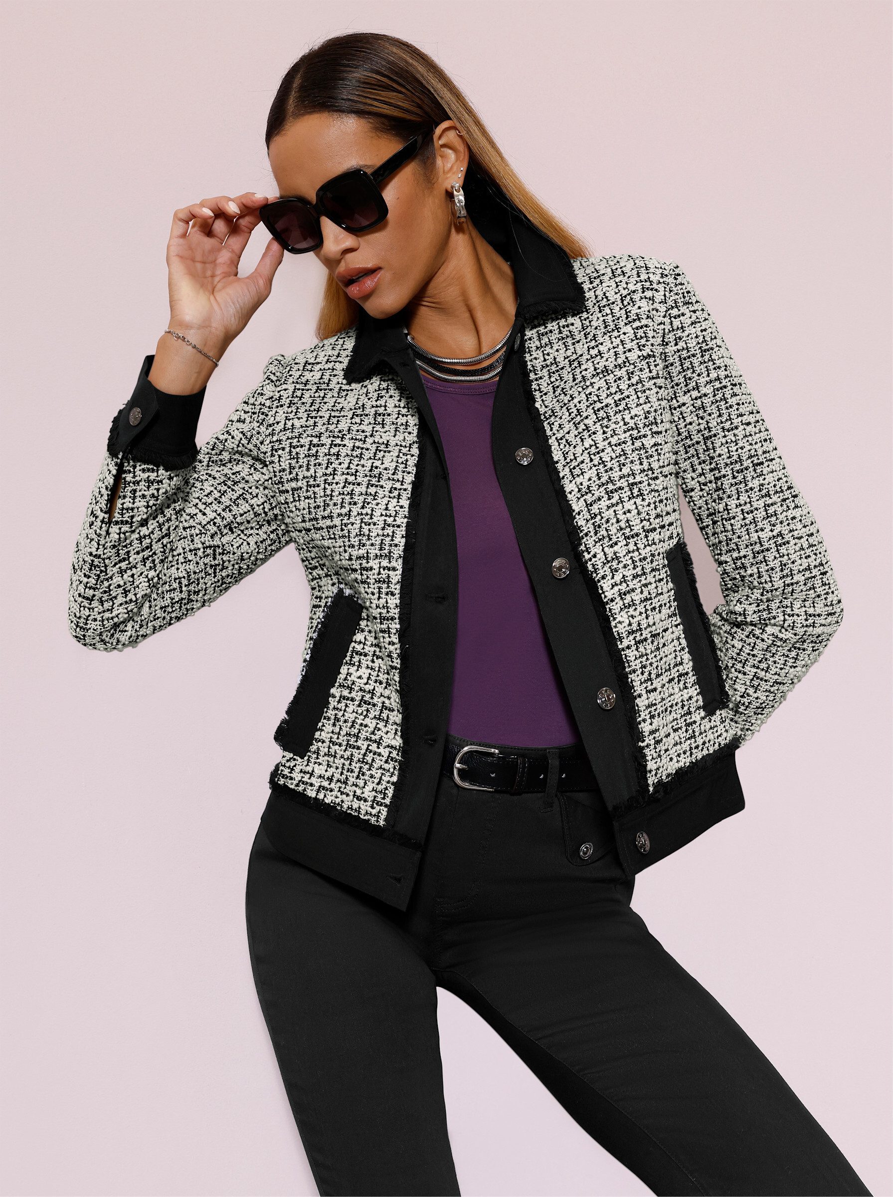 creation L Blusenblazer Bouclé-Blazer Langarm
