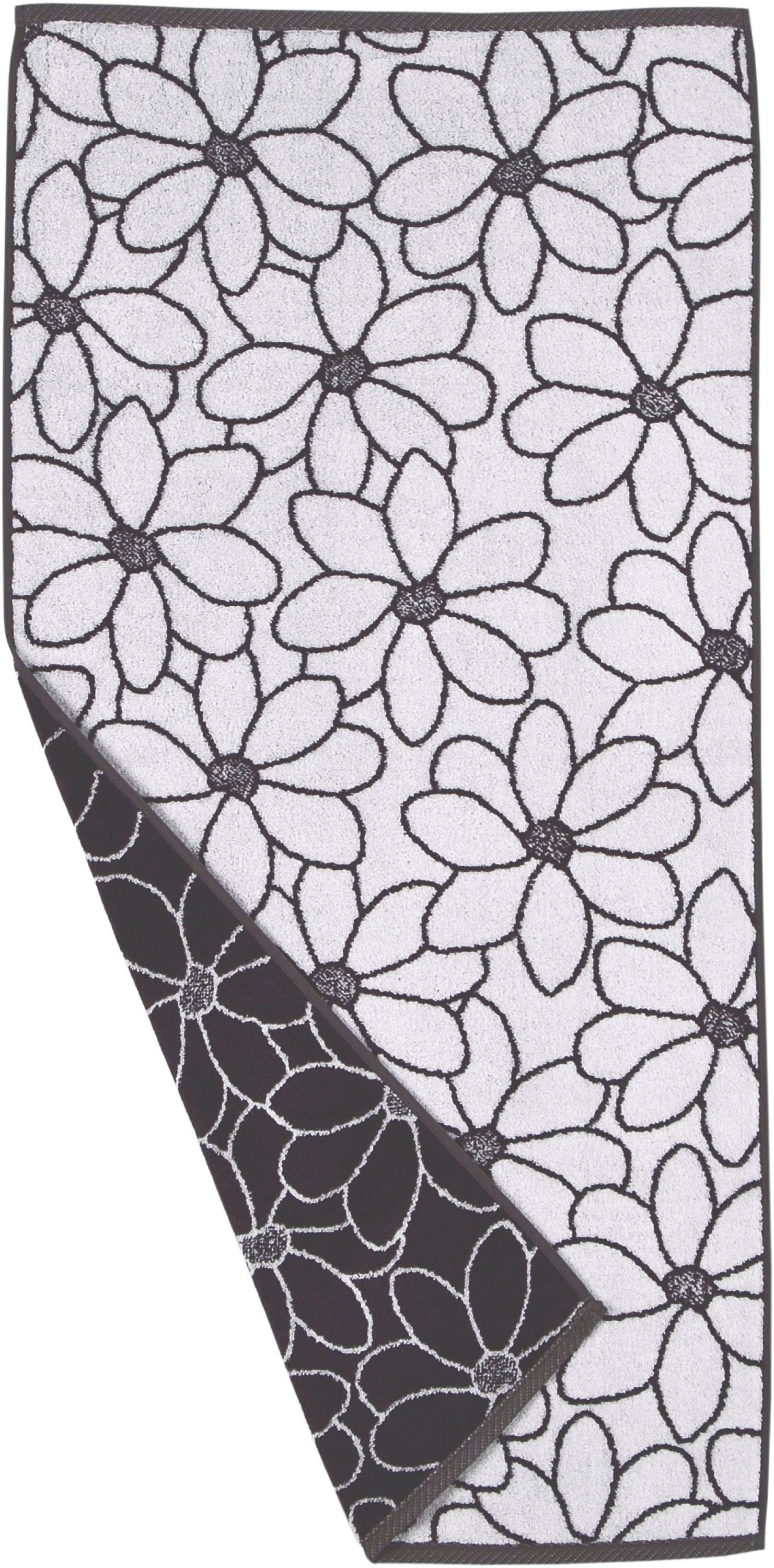 ROSS Handtücher Blütenfond, (2-St), aus Frottier Weiß-Anthrazit feinster Mako-Baumwolle