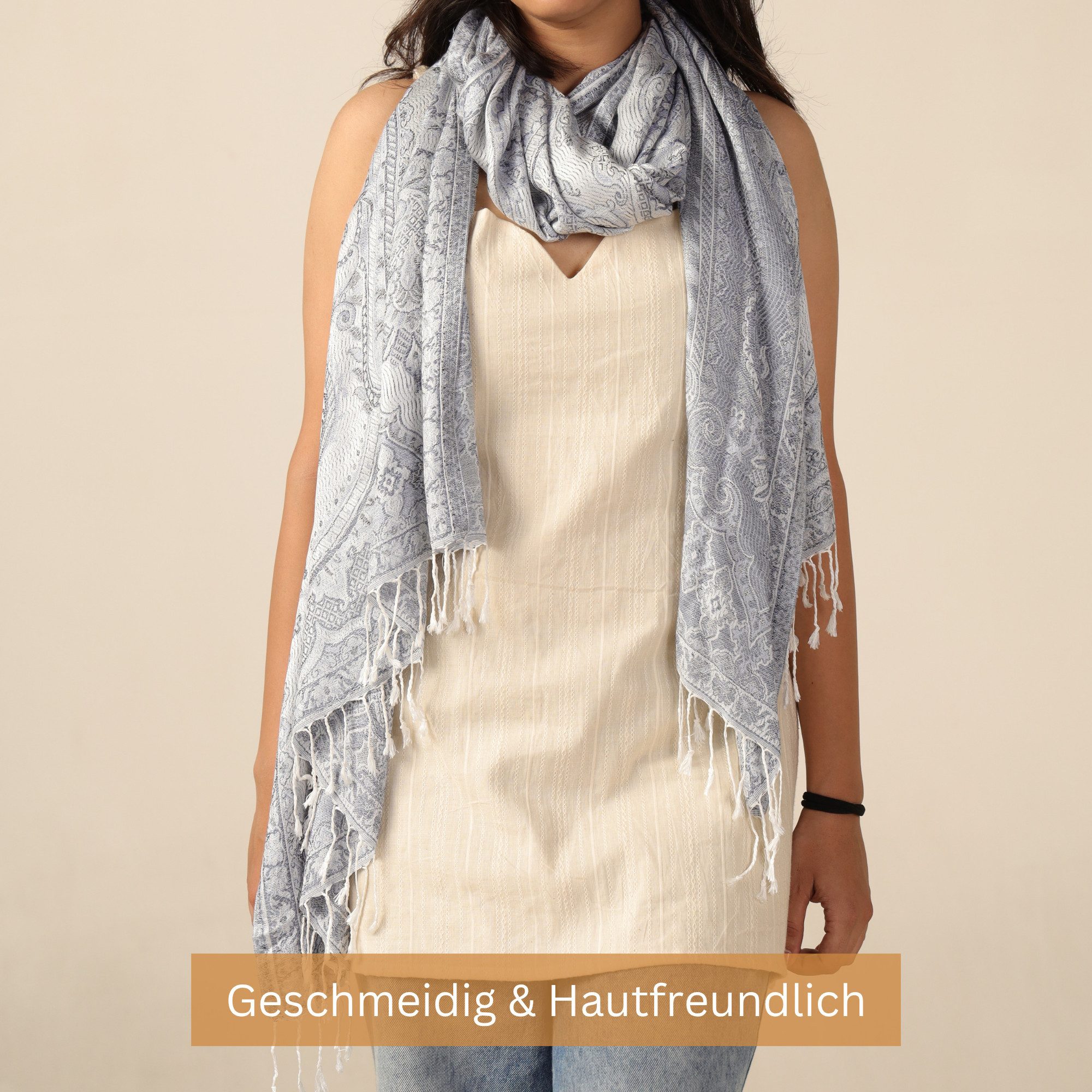 Karmandala Pashmina Schal aus Baumwolle, Paisley- Muster in orientalischem Design