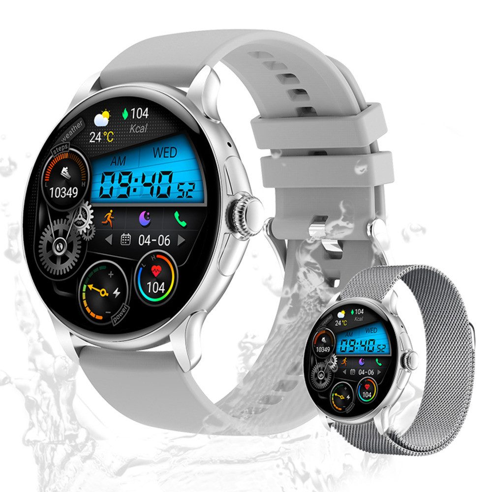 Zevelora Herren's und Damen's IP67 wasserdicht AMOLED Displsay Fitness-Tracker Smartwatch (3,63 cm/1,43 Zoll, Android/iOS), mit austauschbarem weichem Mesharmband, - 300 mAh mit GPS, SPO2, Schrittzähler & Blutdrucksensor
