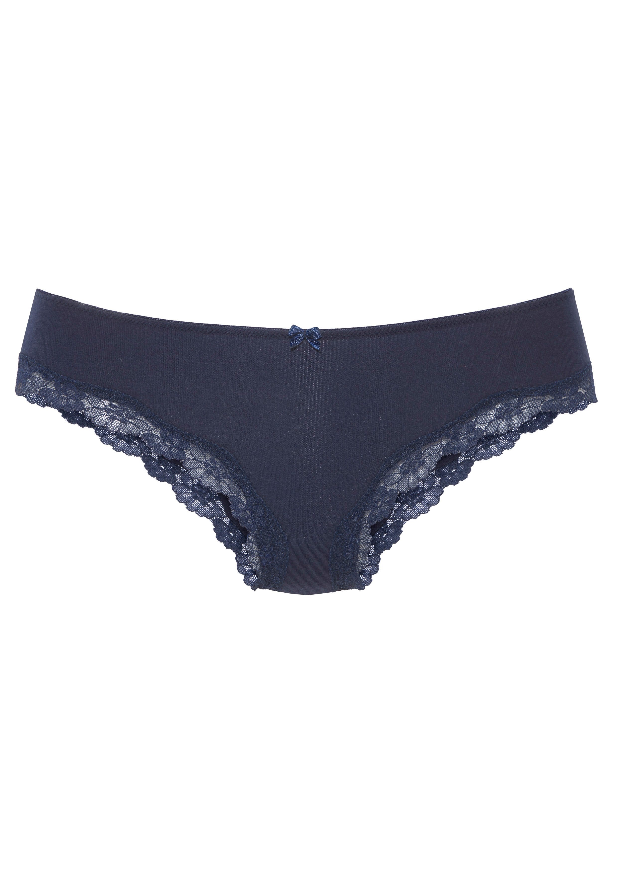 LASCANA Slip (3er-Pack) aus elastischer Baumwolle mit zarter Spitze